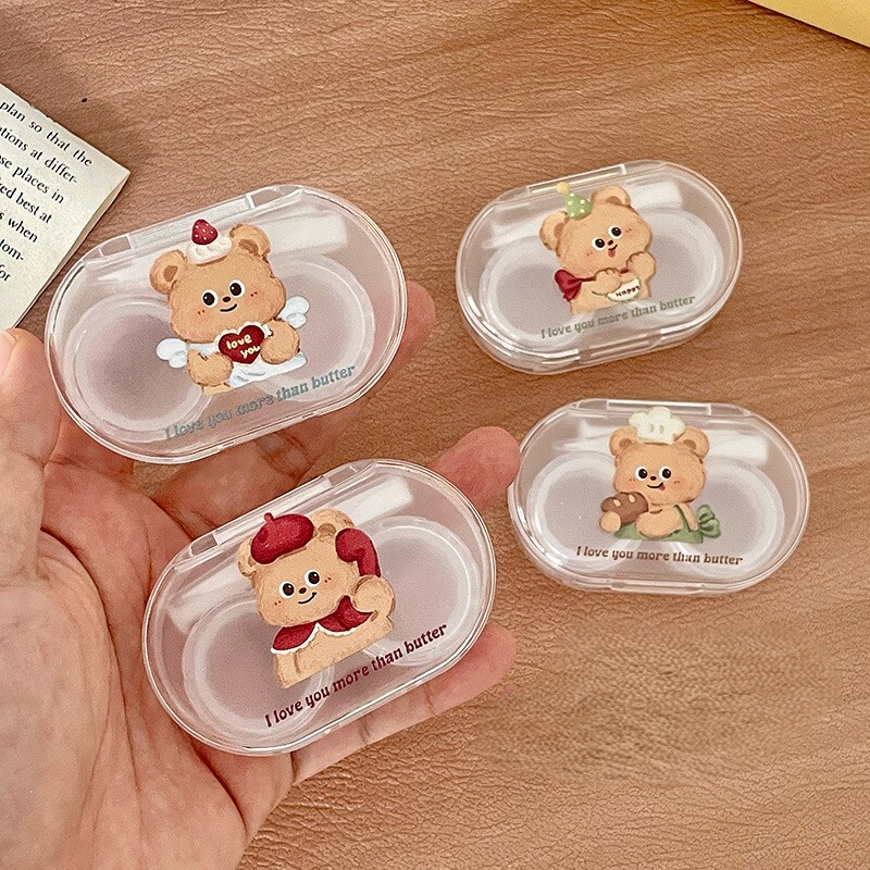 《4598》可愛透明黃油小熊隱形眼鏡盒