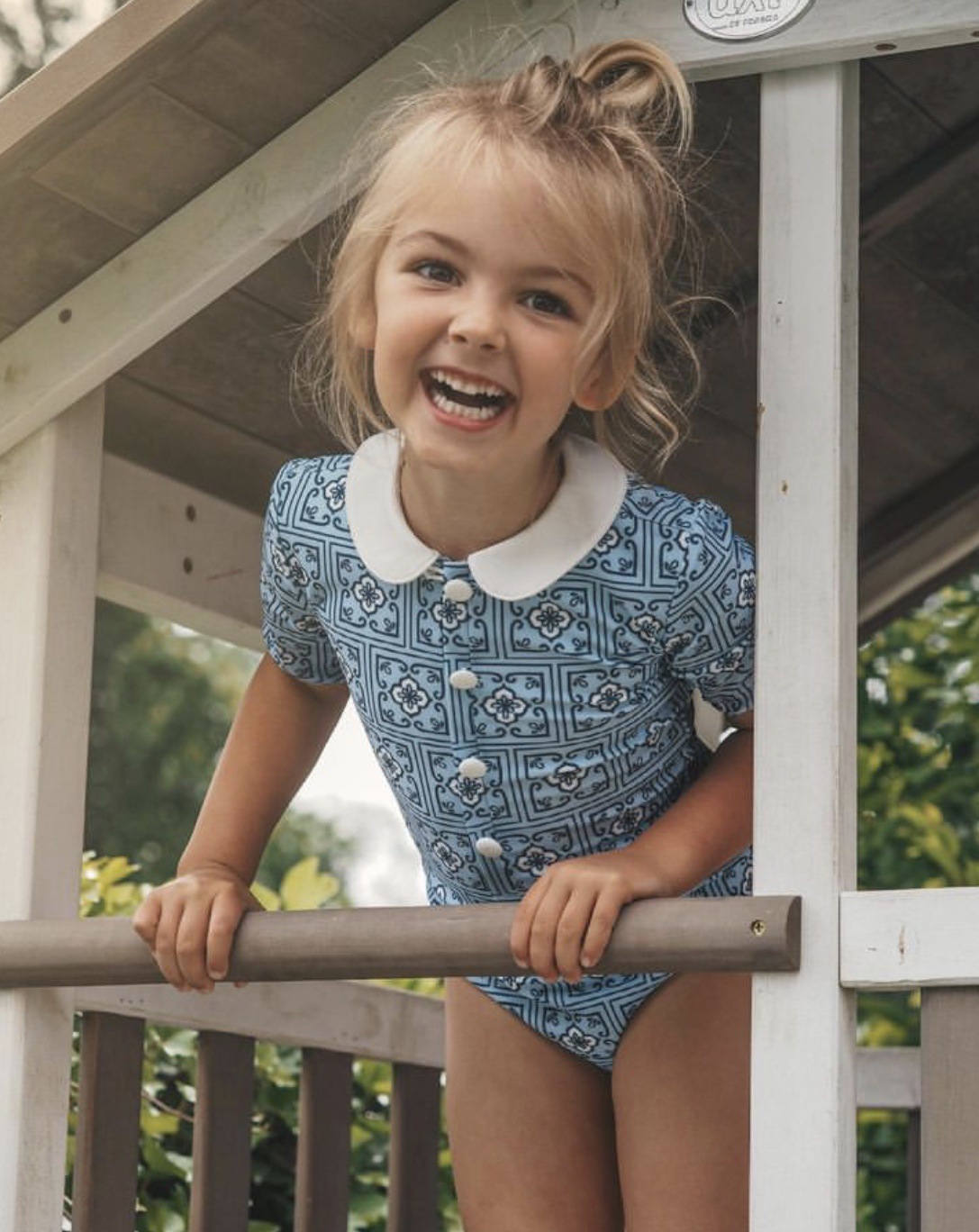 宮廷娃娃領泳衣-藍色