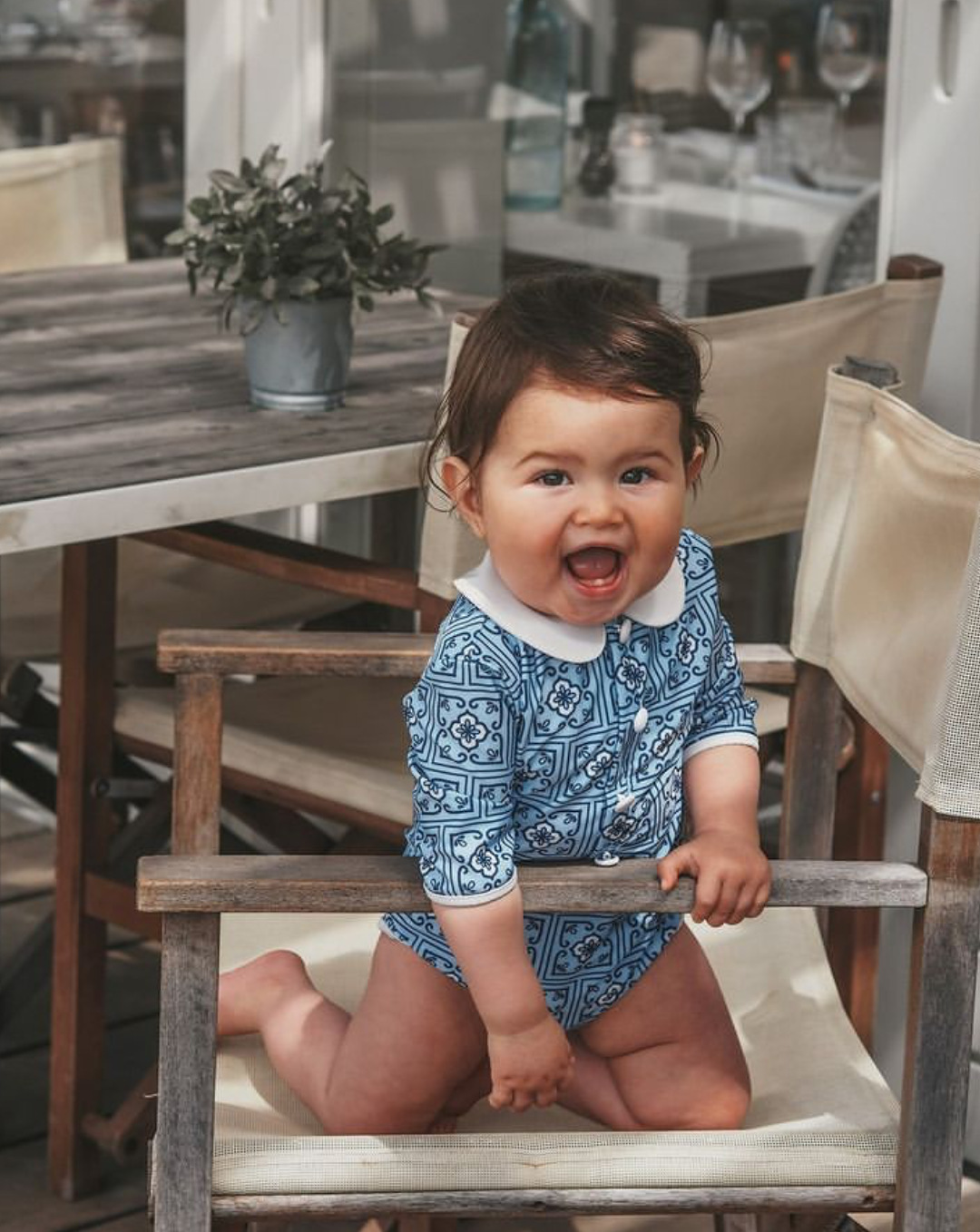 宮廷娃娃領泳衣-藍色