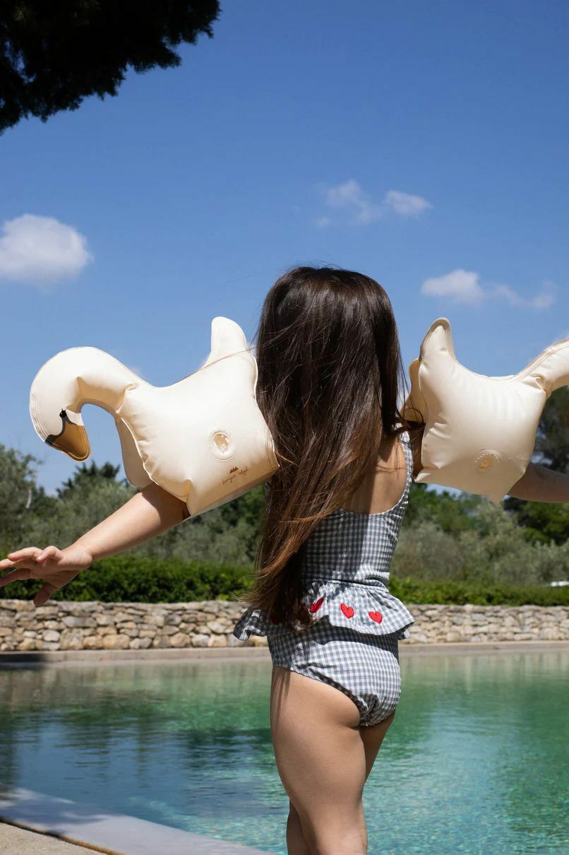 黑格子愛心鑲邊背心式泳衣