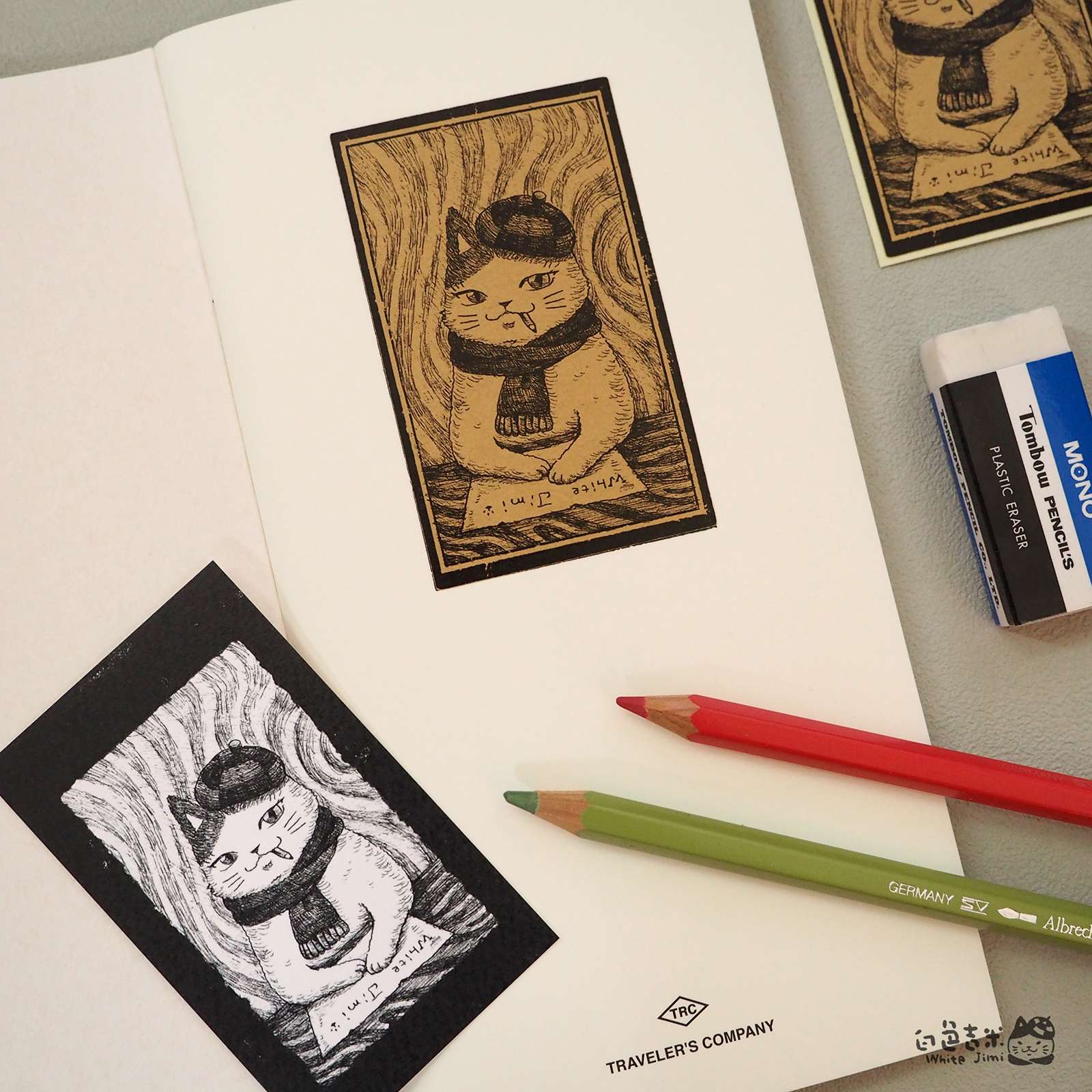 小畫家吉米貓 牛皮貼紙 手帳貼紙｜白色吉米 台灣