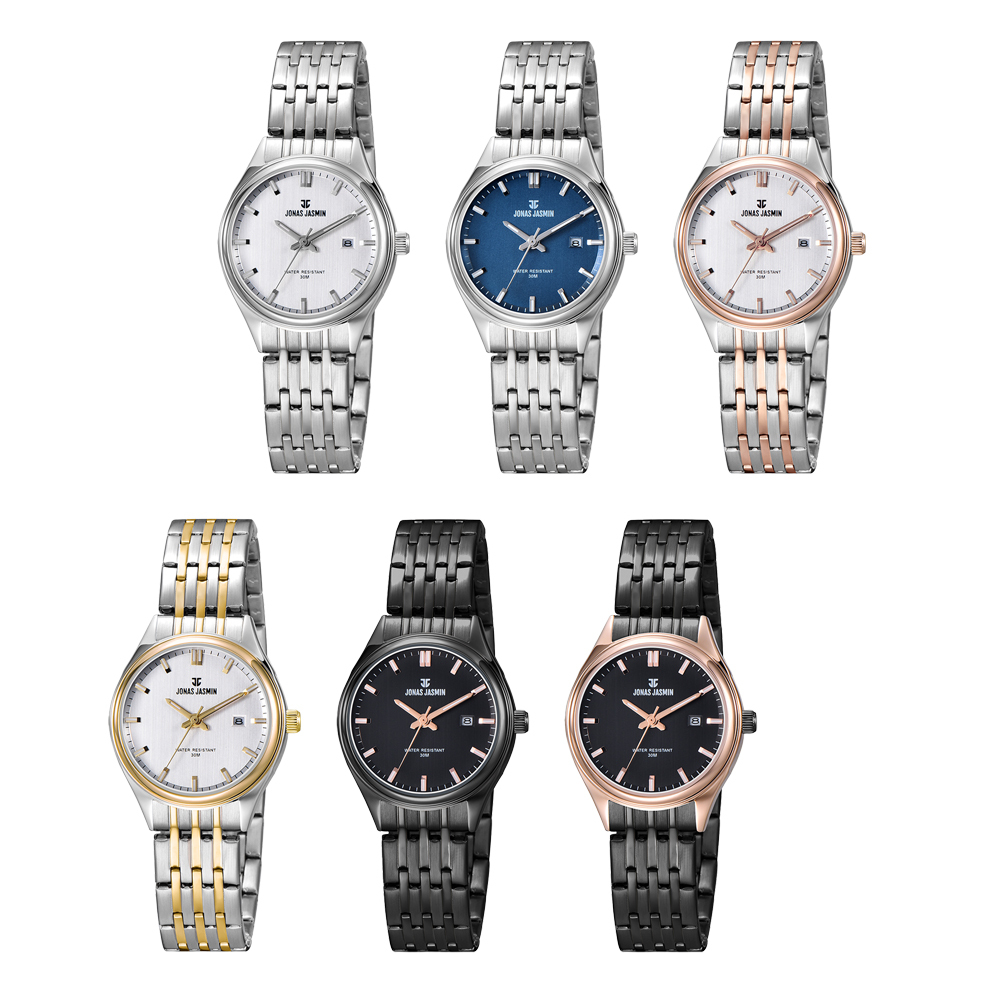 【Jonas Jasmin 喬納斯】JJ-3120L 情侶對錶 女款 優雅 時尚 多色 夜光指針刻度 日期顯示 石英 手錶