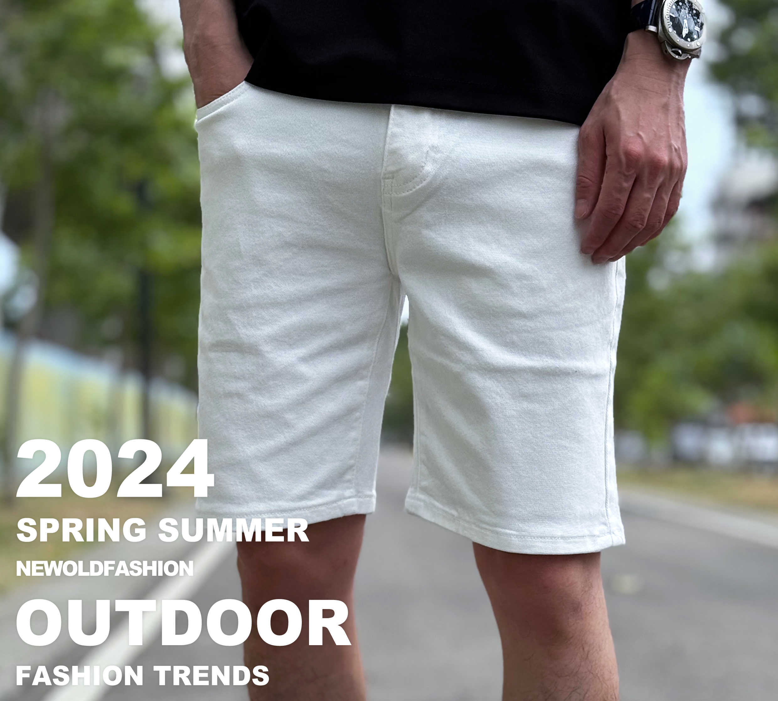 重磅全彈性素色牛仔短褲