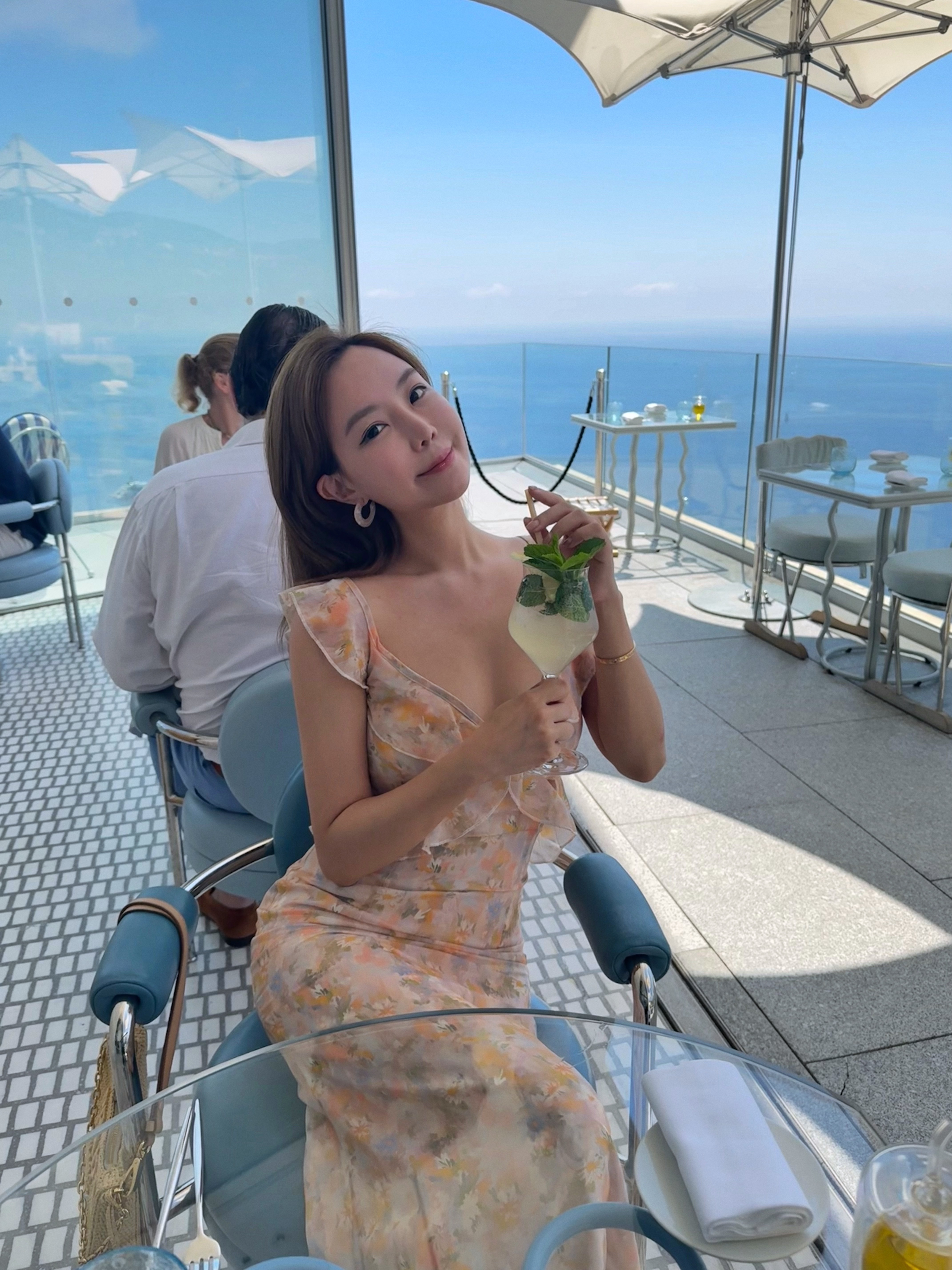 Summer vacation 雪紡挖腰印花洋裝