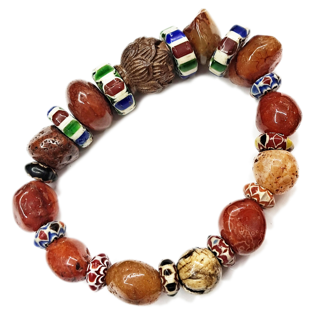 蓮花{沉木}&雪弗蘭琉璃&紅玉髓手珠15*16mm【十方】153520