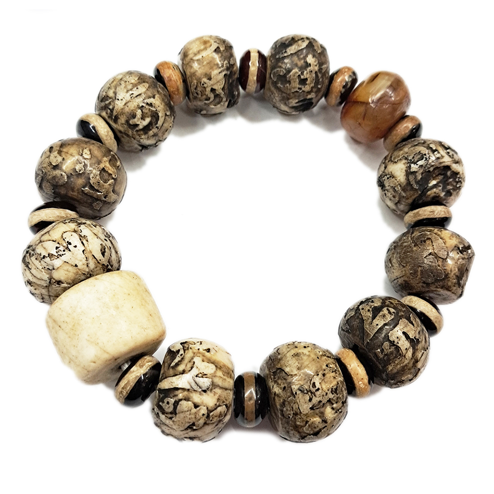 老硨磲{六字真言}手珠15*18 mm【十方】153523