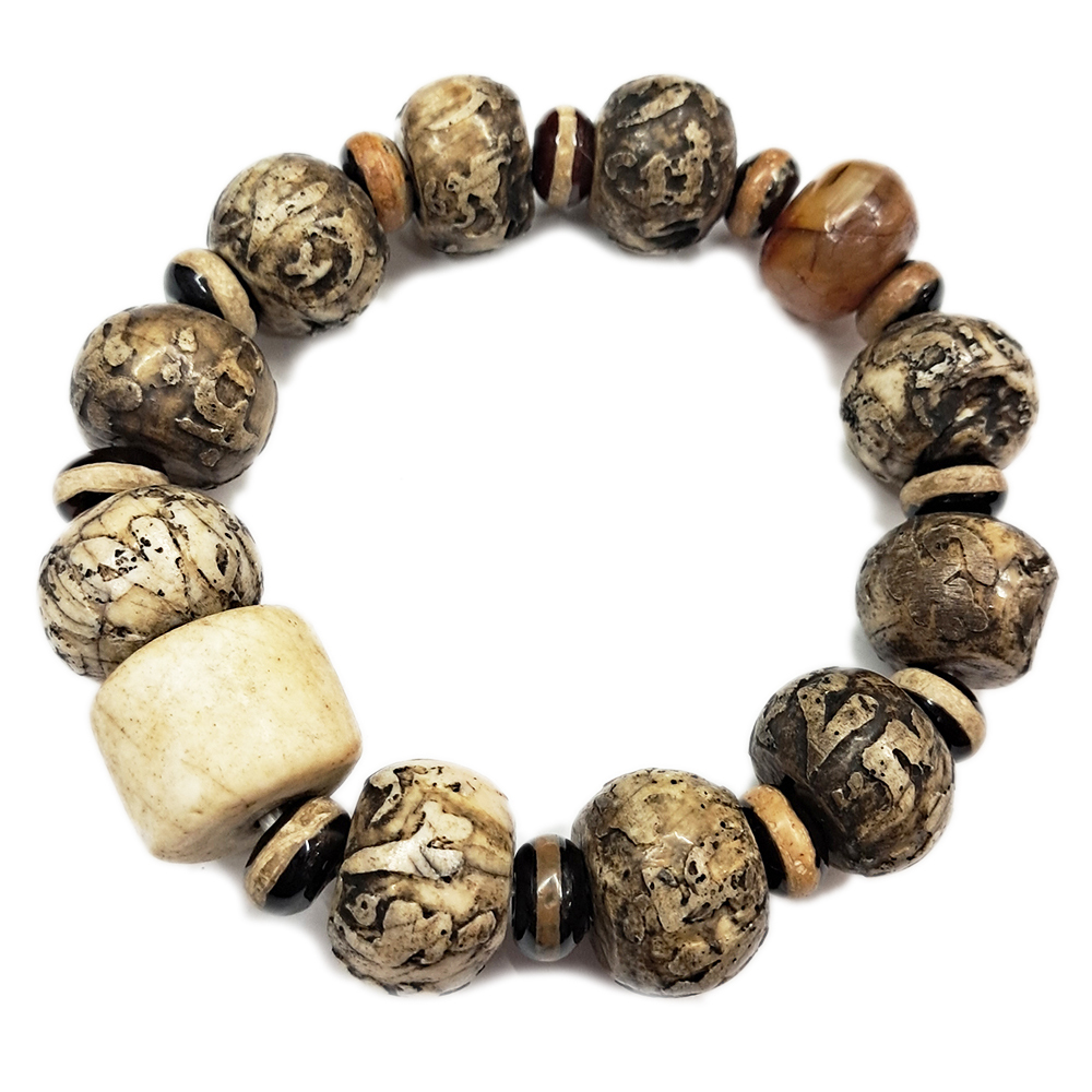 老硨磲{六字真言}手珠15*18 mm【十方】153523