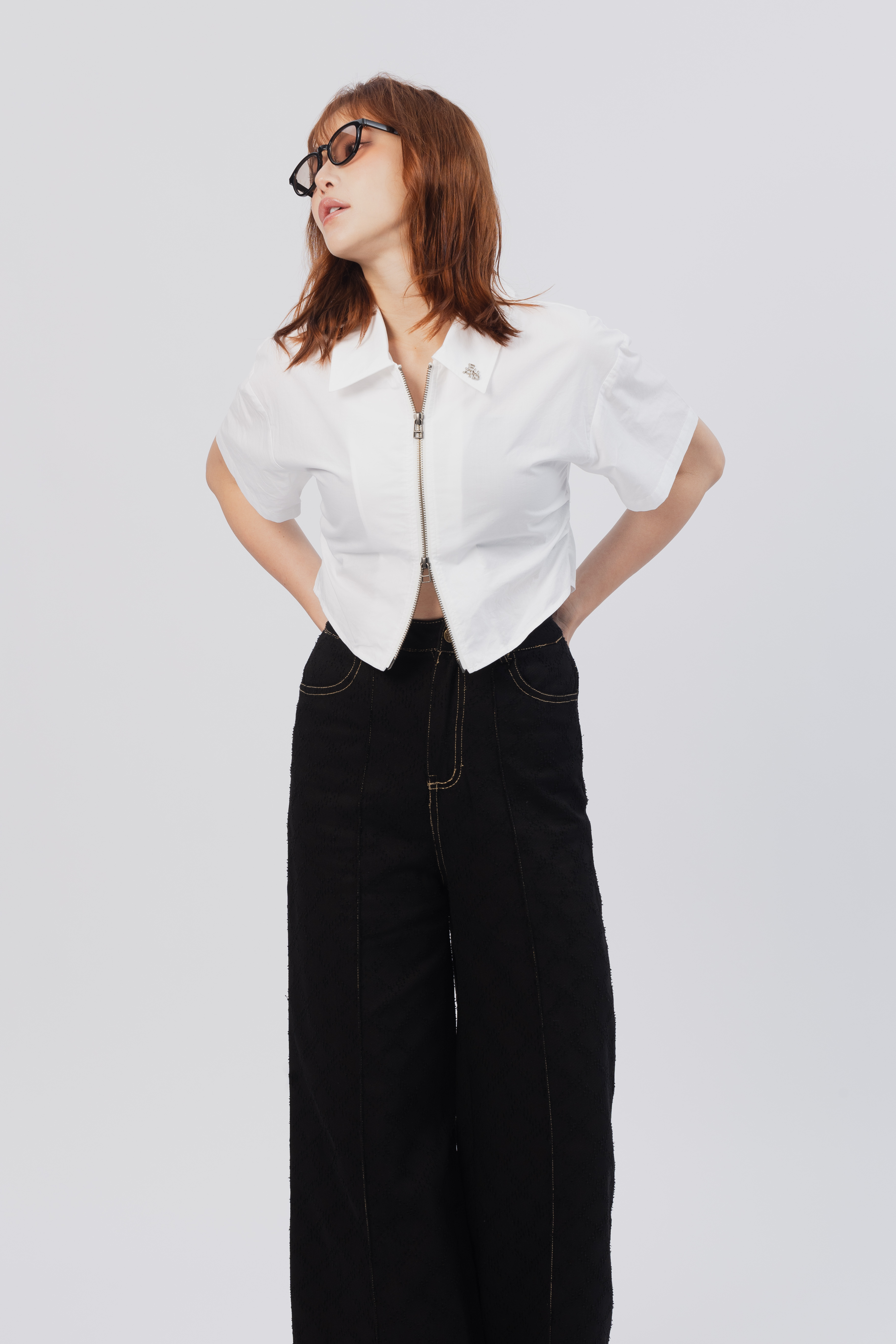 立體提花車邊寬褲