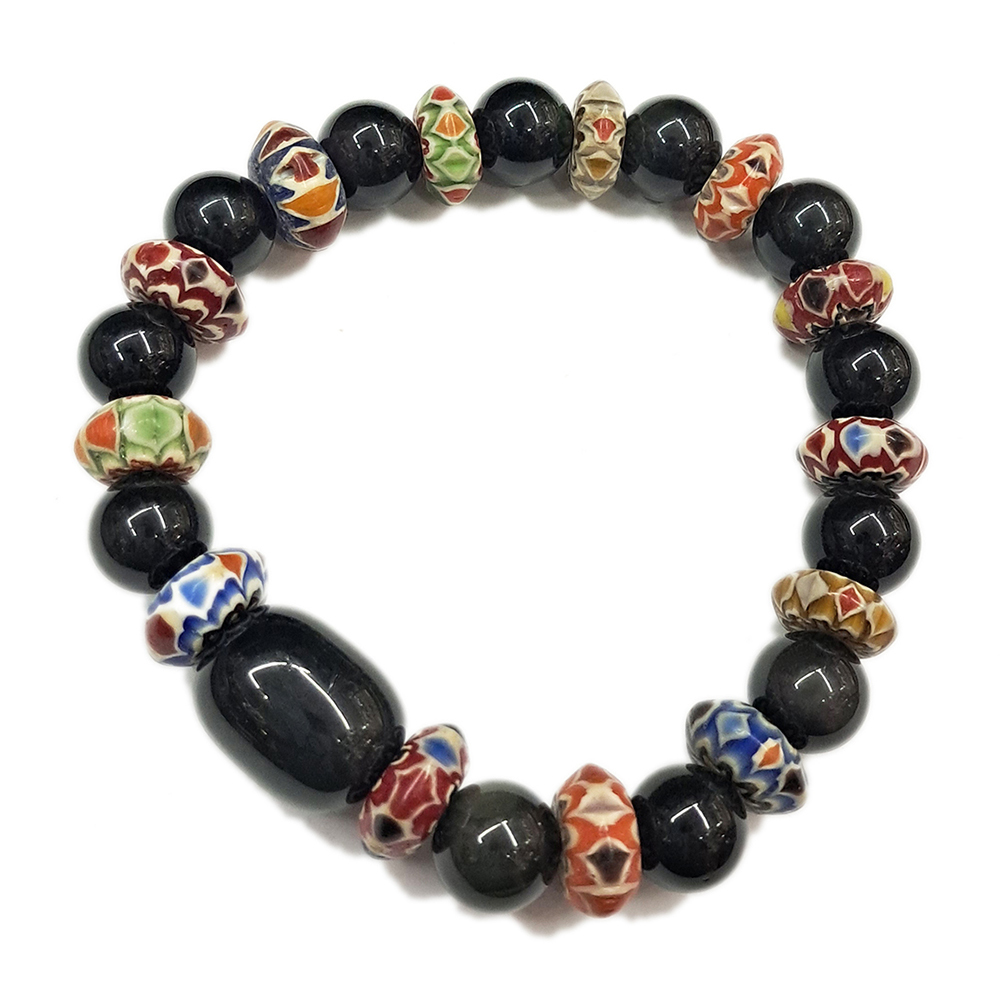 雪弗蘭琉璃&黑曜石手珠 10mm【十方】153526