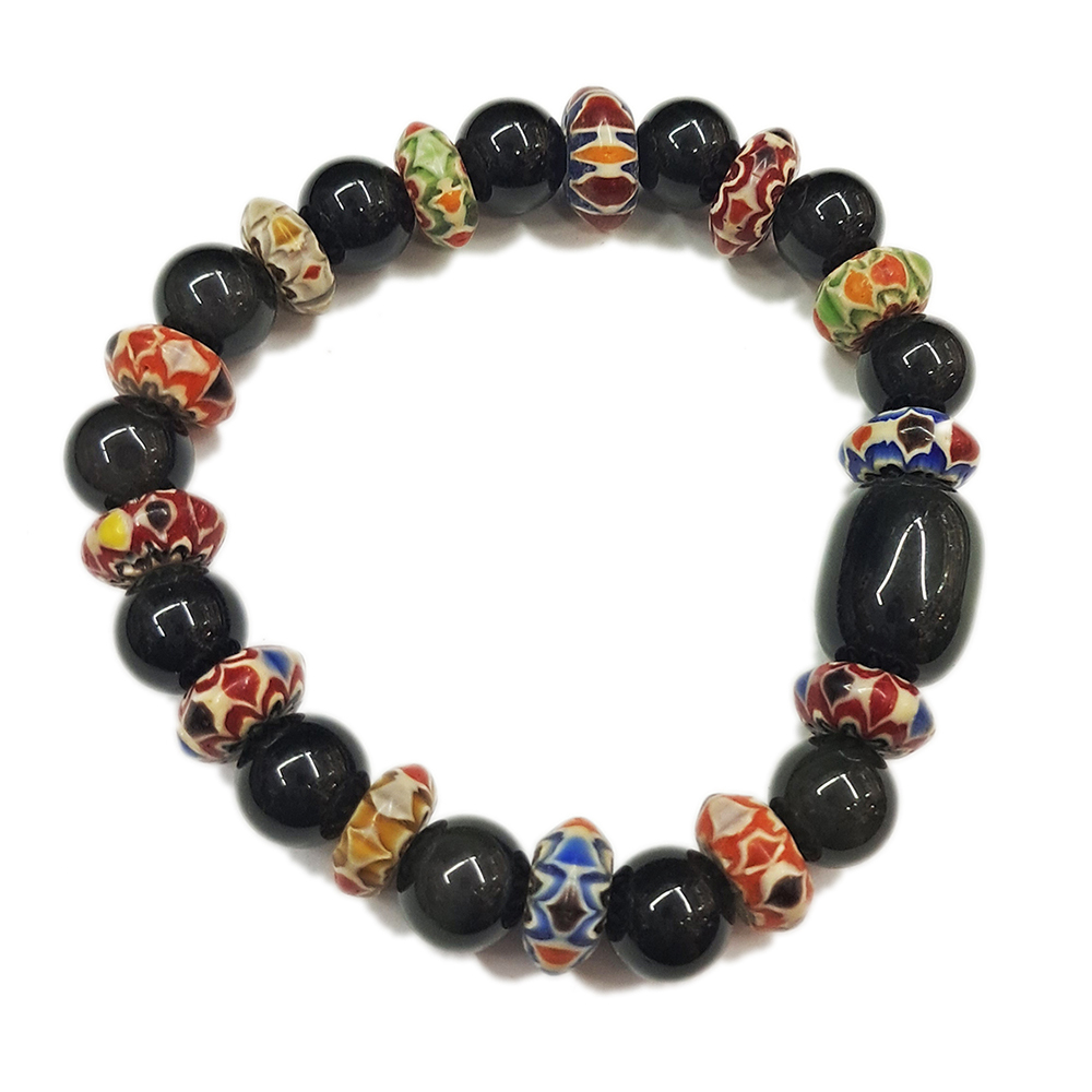 雪弗蘭琉璃&黑曜石手珠 10mm【十方】153526