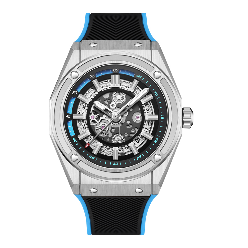 【Hanboro 衡寶】大爆炸系列 9009 21顆寶石軸承 動力儲存 雙面鏤空面盤 矽膠夜光 機械 手錶