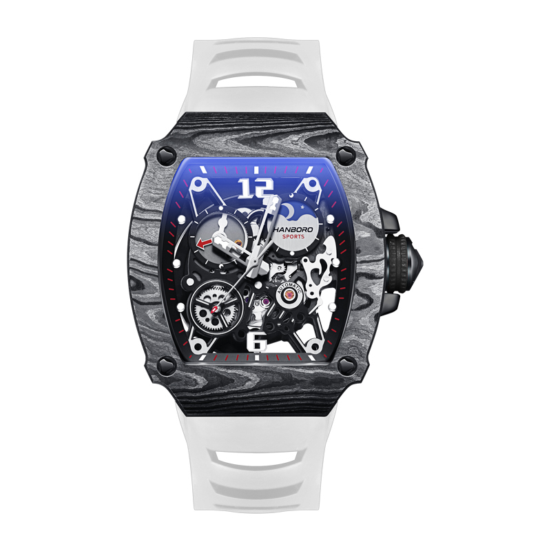 【Hanboro 衡寶】夜光碳纖維系列 夜光碳纖維錶殼 動力儲存 日月星辰 矽膠 夜光機械錶