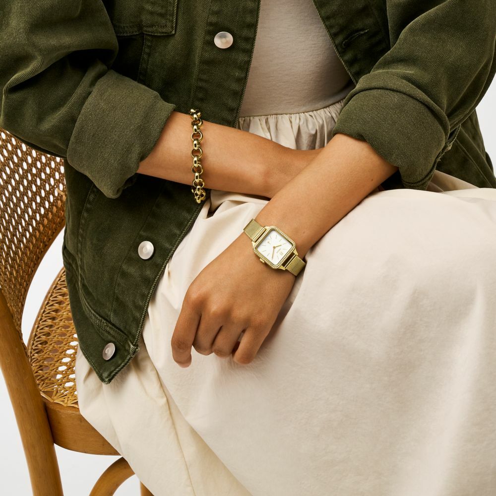 Colleen 耀金魅影晶鑽女錶 金色不鏽鋼米蘭帶手錶 28MM BQ3972