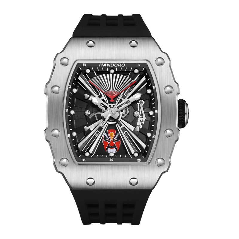 【Hanboro 衡寶】變臉臉譜系列 變臉臉譜變動錶盤 限量款 動力儲存 矽膠夜光機械錶