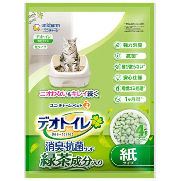 Unicharm 減少飛濺 綠茶味消臭貓砂 4L