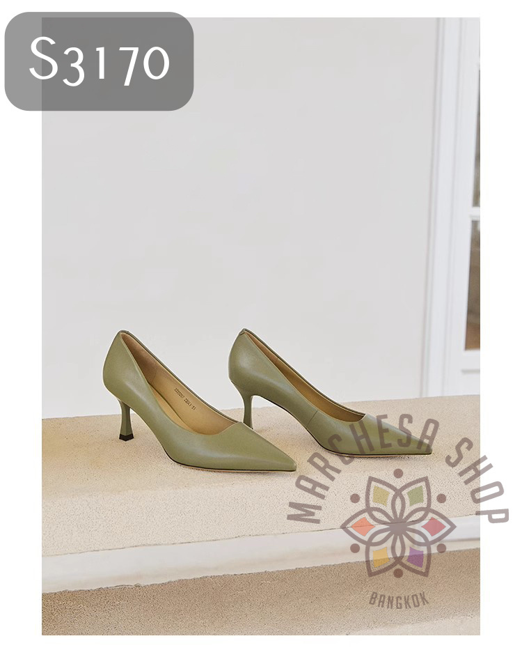 S3170 - 全真皮純羊軟皮簡約尖頭高踭鞋