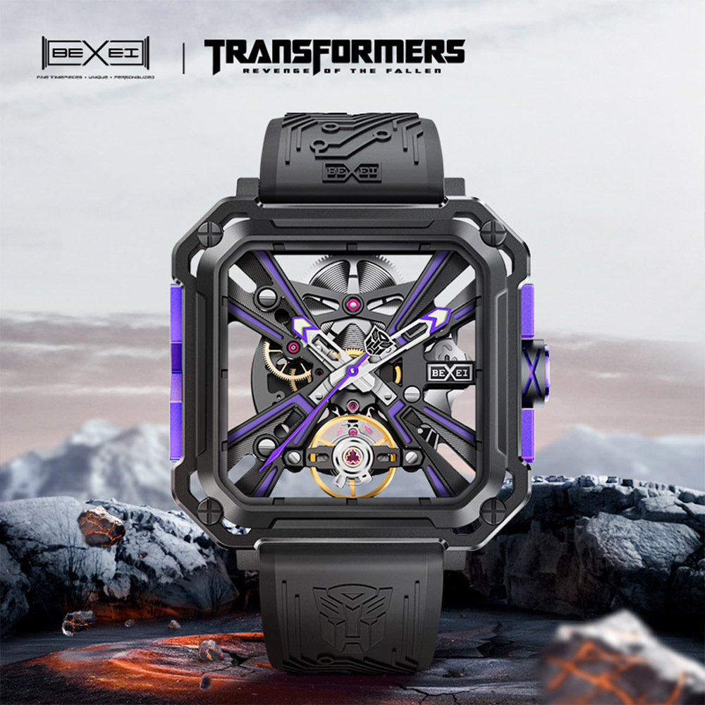 【BEXEI 貝克斯】變形金剛 正版授權 聯名款 密卡登 科技感 鏤空 全自動機械錶 手錶-9102