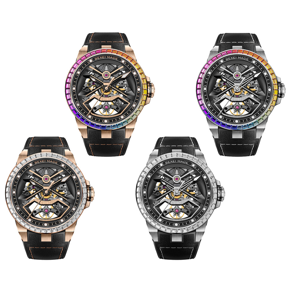(預購)【BEXEI 貝克斯】流浪地球 正版授權 聯名款 玫瑰金 彩虹鑽 夜光 藍寶石 自動機械錶 手錶-9115