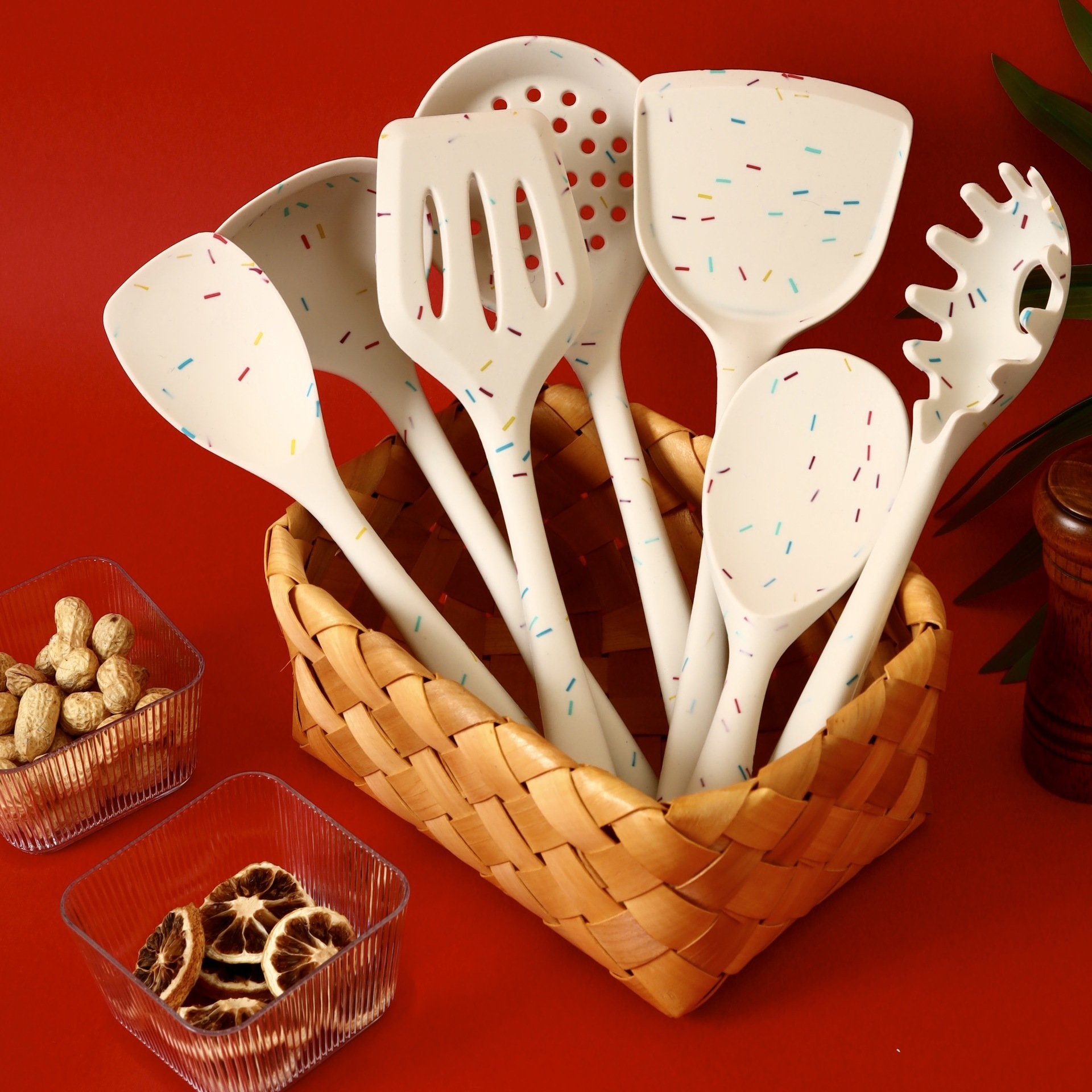 《4603》小清新可愛彩色顆粒矽膠廚房餐具