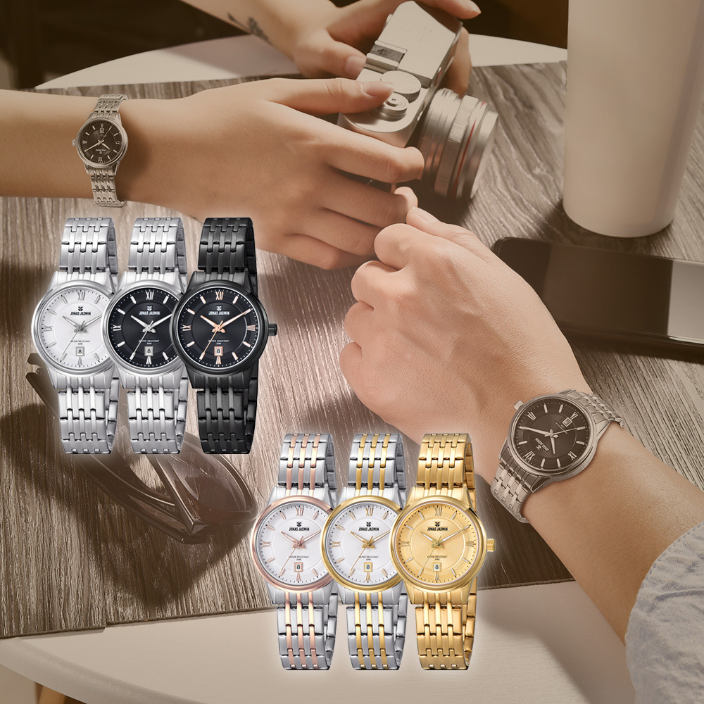 【Jonas Jasmin 喬納斯】JJ-3121L 情侶 對錶 女款 羅馬數字 日期 夜光 指針 刻度 石英 質感 多色 不鏽鋼 手錶 簡約