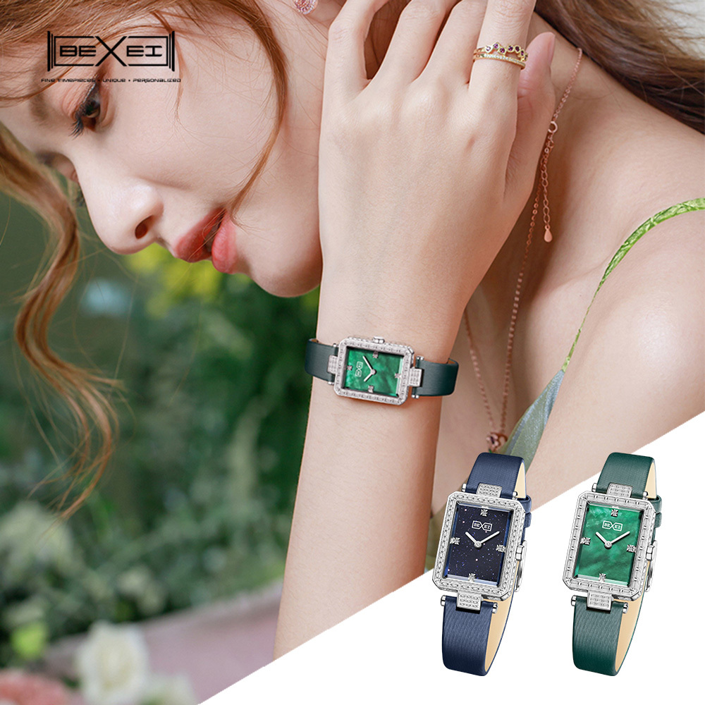 (預購)【BEXEI 貝克斯】優雅麗人 氣質母貝 典雅復古 幾何設計 鑲鑽方形 女錶 手錶-6112