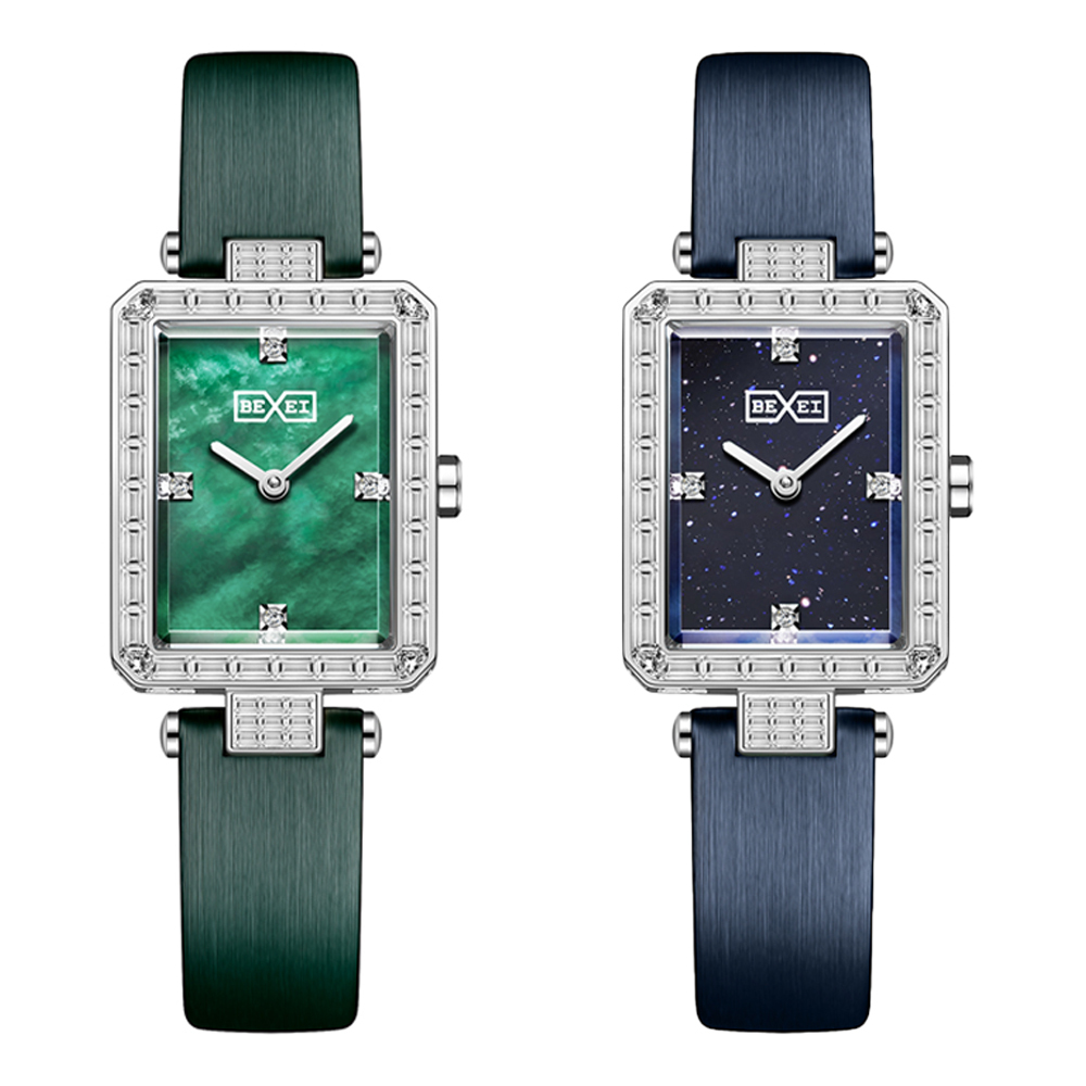 (預購)【BEXEI 貝克斯】優雅麗人 氣質母貝 典雅復古 幾何設計 鑲鑽方形 女錶 手錶-6112