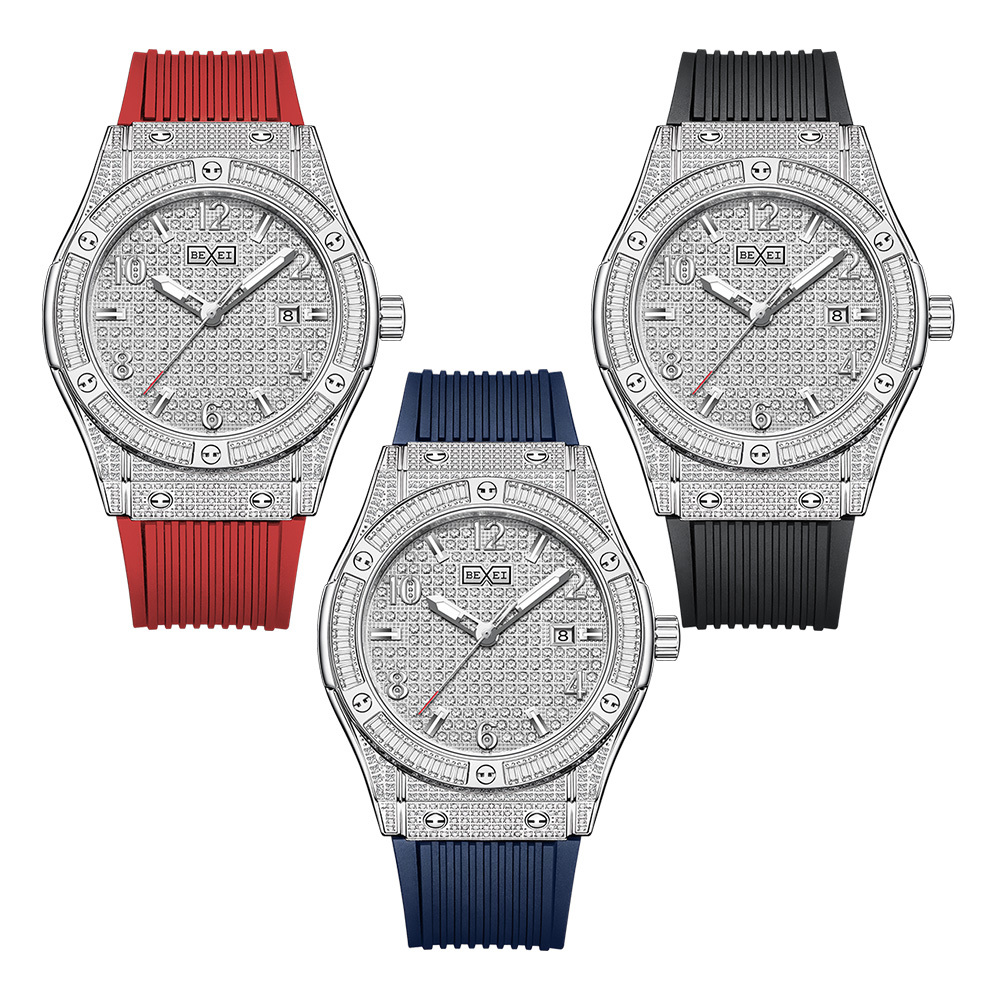(預購)【BEXEI 貝克斯】超強動能 鏤空 鑲鑽 蝴蝶扣 多種顏色 簡約獨特個性 自動機械錶 手錶-9175