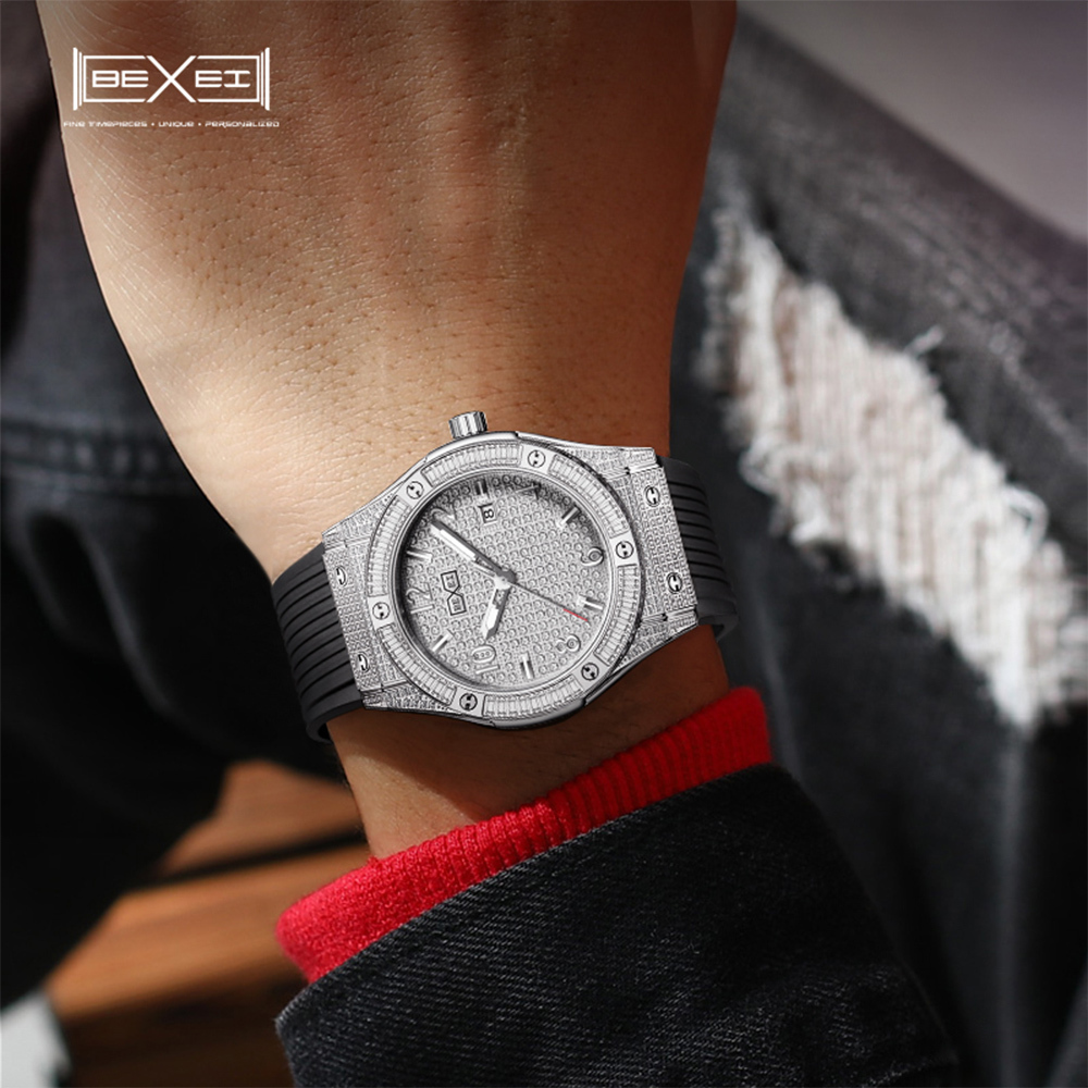 (預購)【BEXEI 貝克斯】超強動能 鏤空 鑲鑽 蝴蝶扣 多種顏色 簡約獨特個性 自動機械錶 手錶-9175