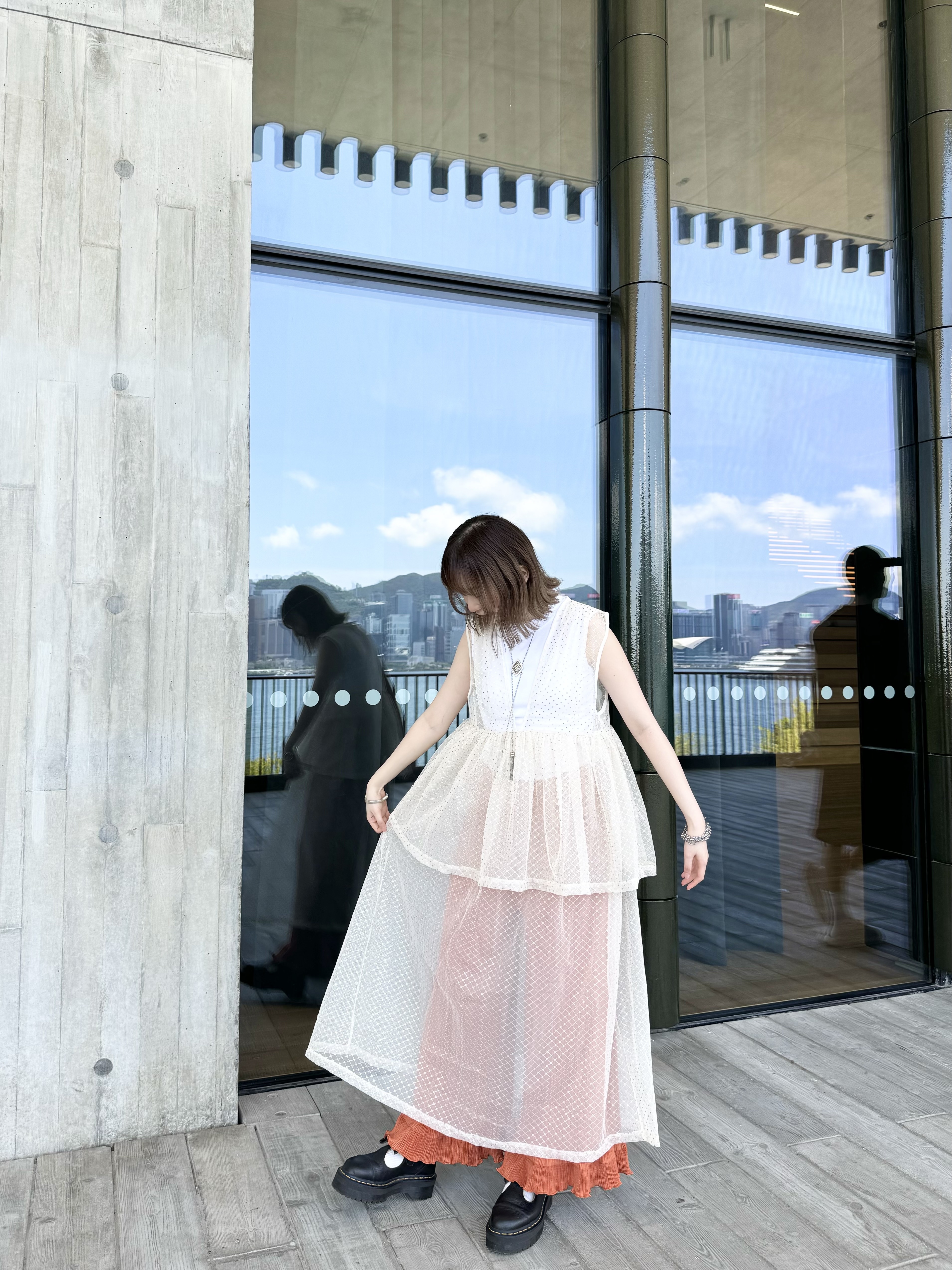 [兩色入]閃閃雙層透明背心ops( Beige )