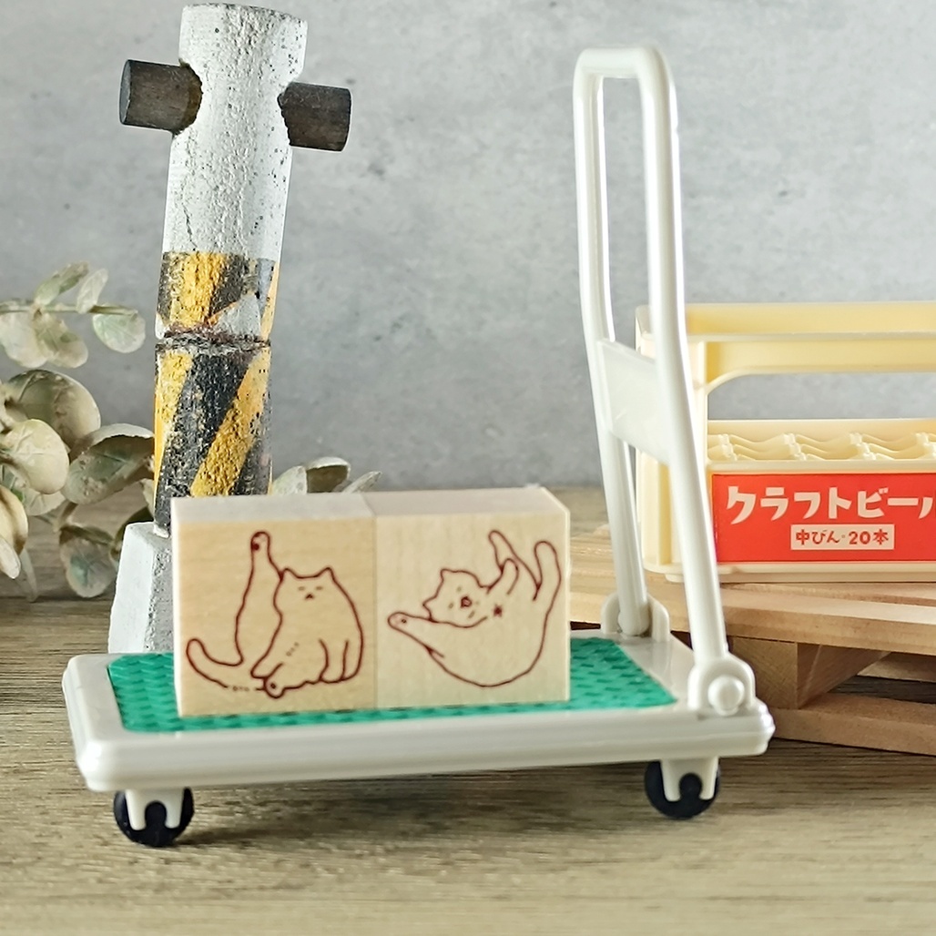 日本little lu．舔舔貓/雞腿貓 2.5x2.5cm原創印章 2024夏季新品