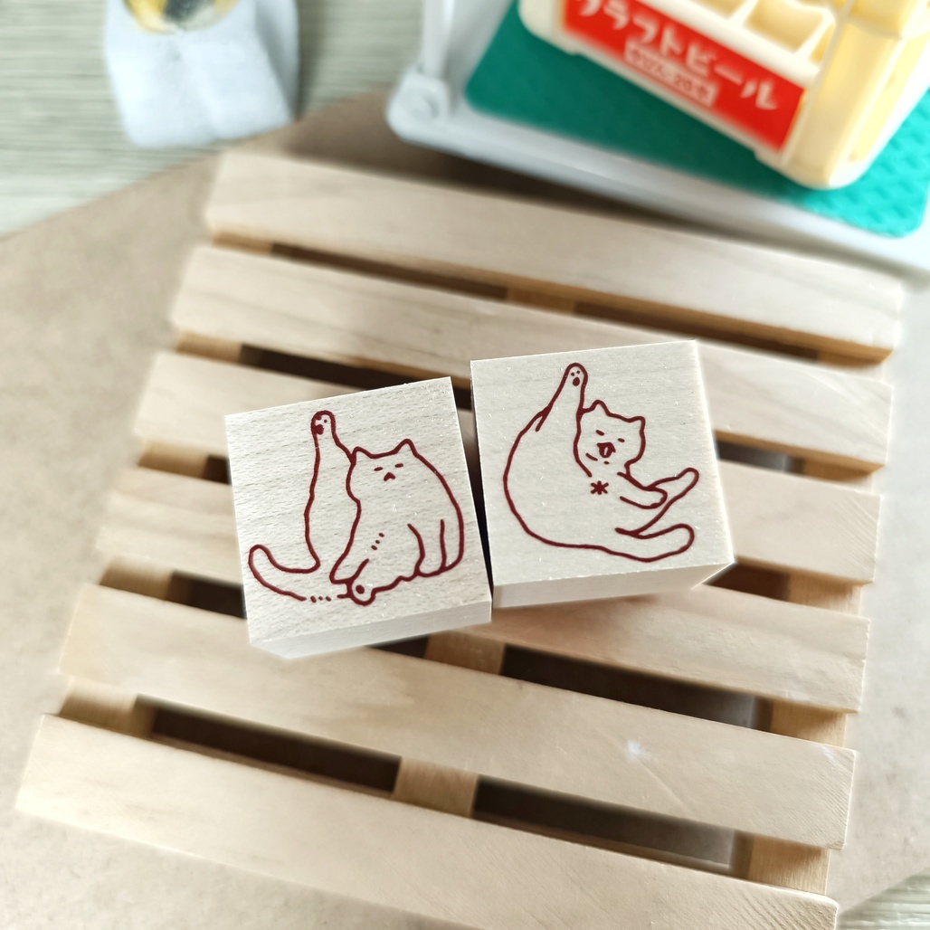 日本little lu．舔舔貓/雞腿貓 2.5x2.5cm原創印章 2024夏季新品