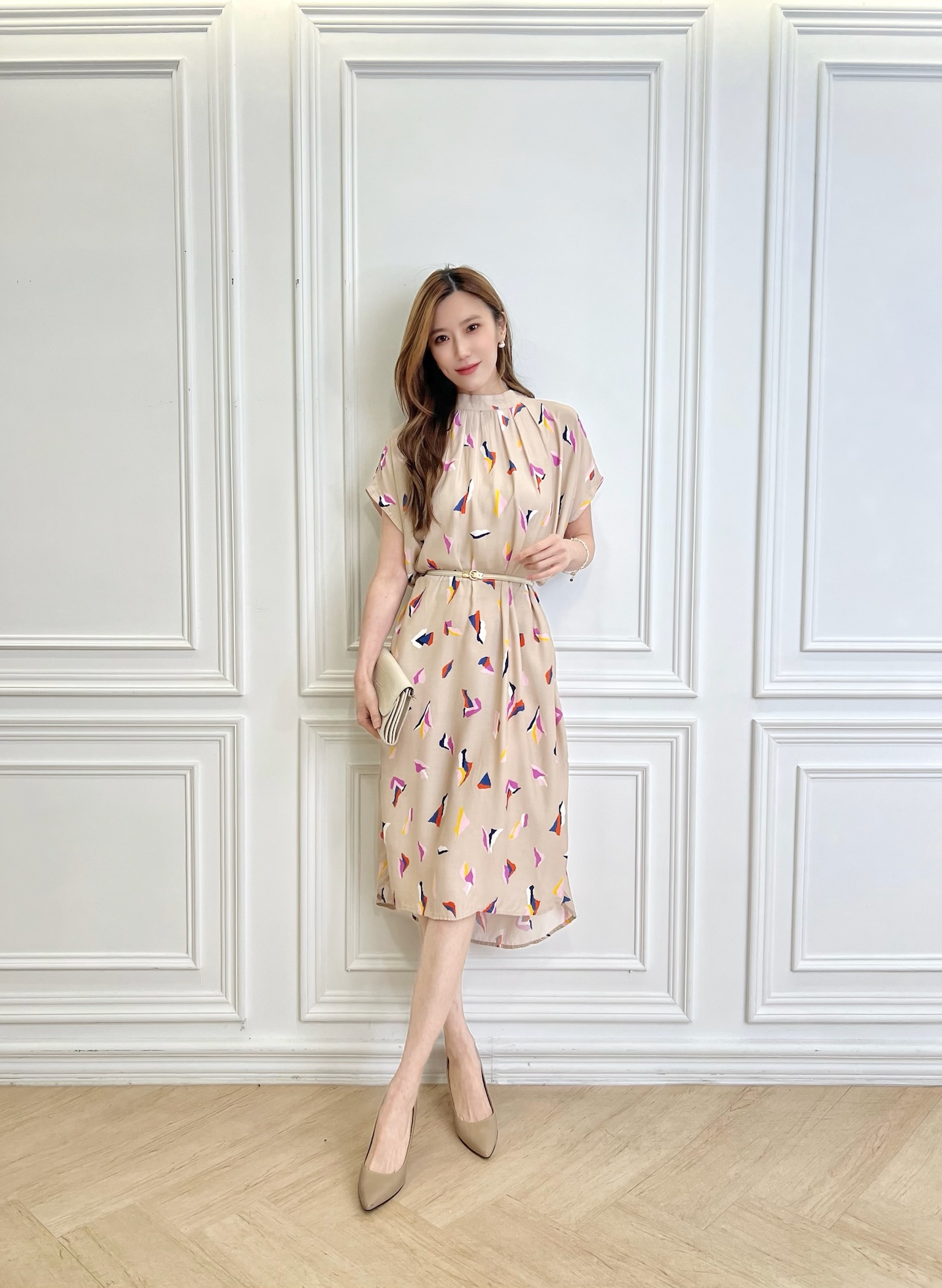 彩色圖騰半領洋裝