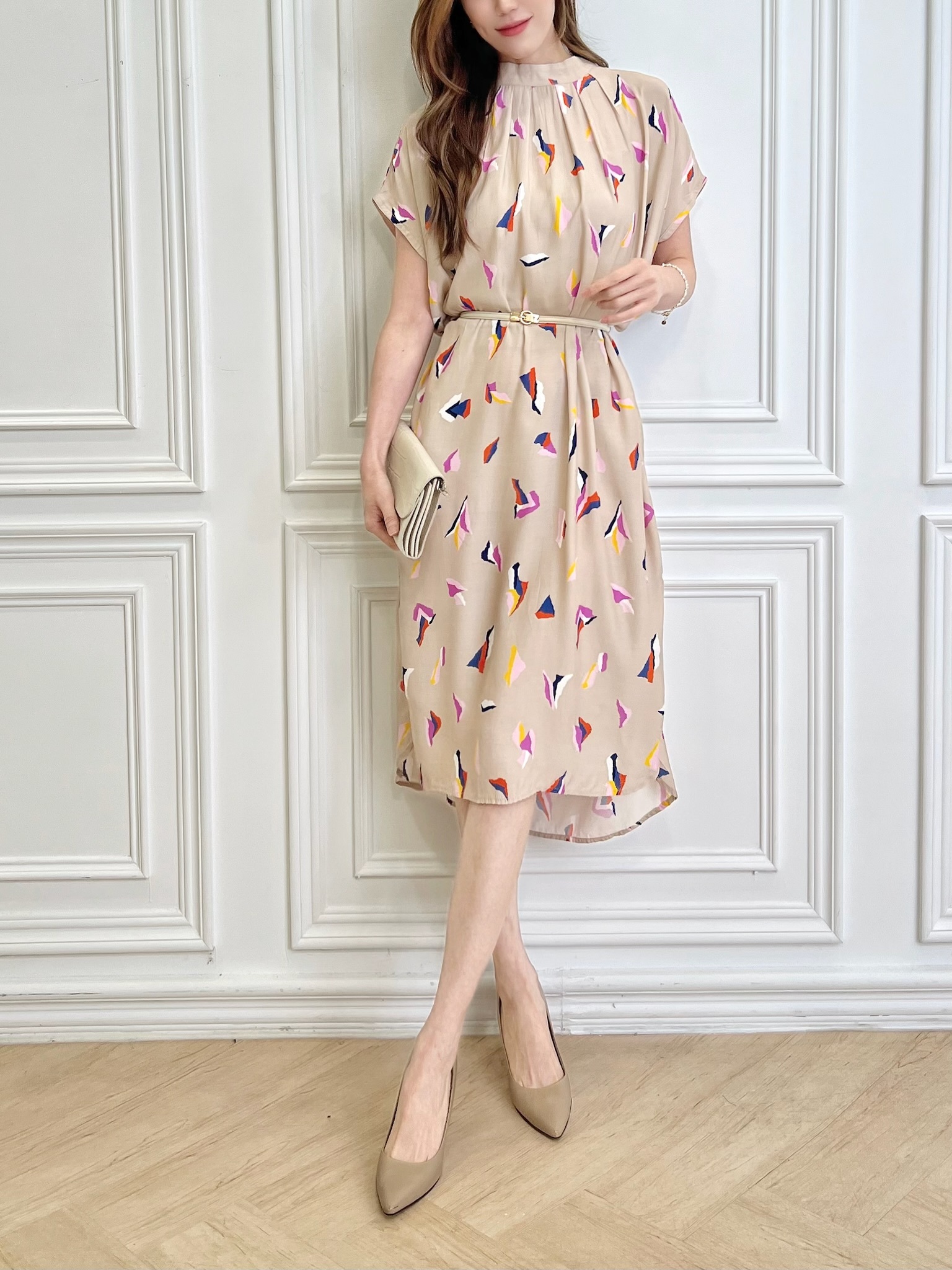 彩色圖騰半領洋裝