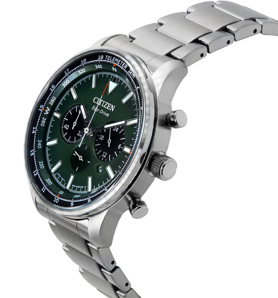 萬年鐘錶 - Citizen 星辰錶  綠面不鏽鋼光動能男錶  CA4500-91X  錶徑44MM