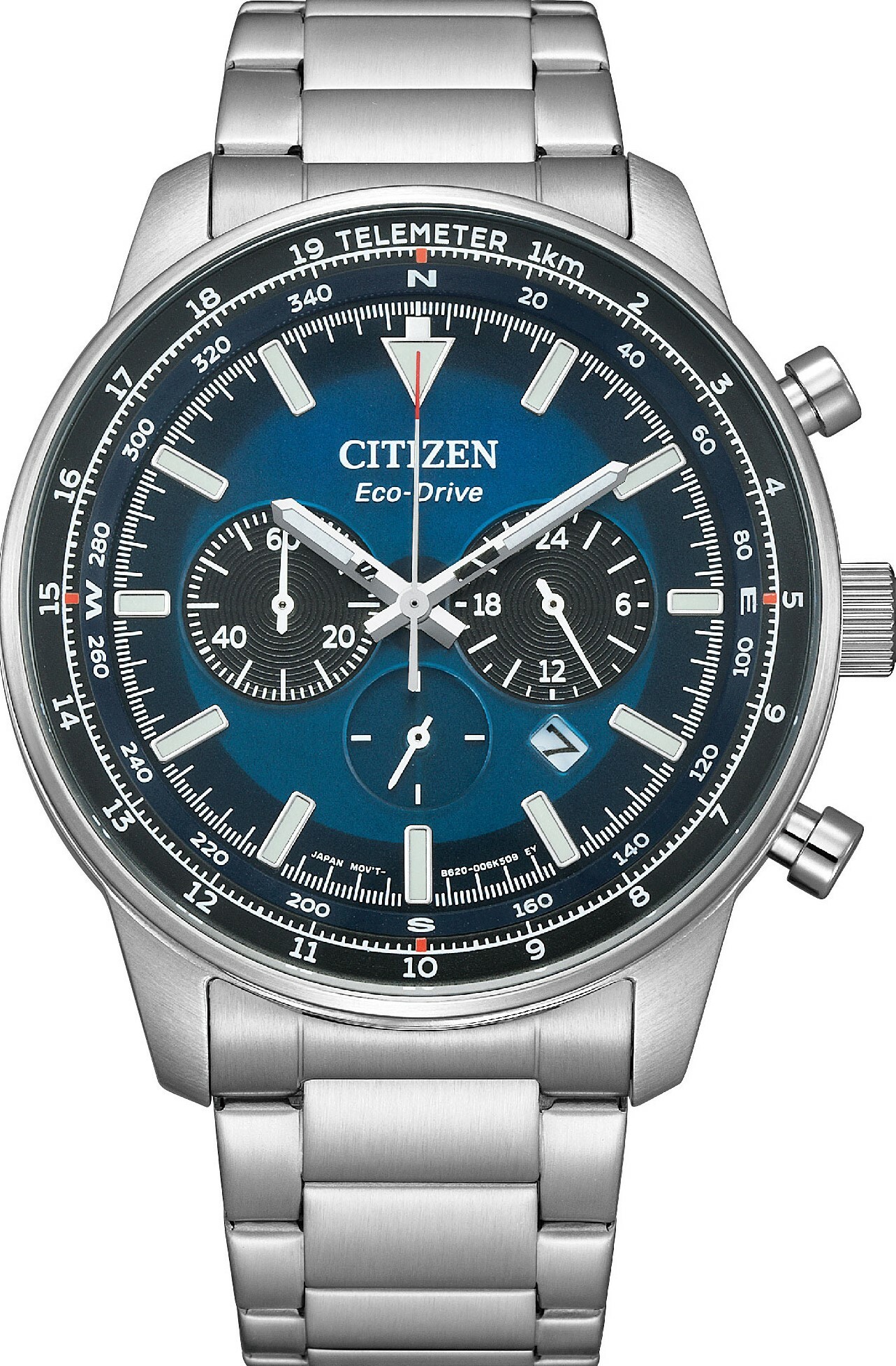 萬年鐘錶 - Citizen 星辰錶  藍面不鏽鋼光動能男錶  CA4500-91L  錶徑44MM