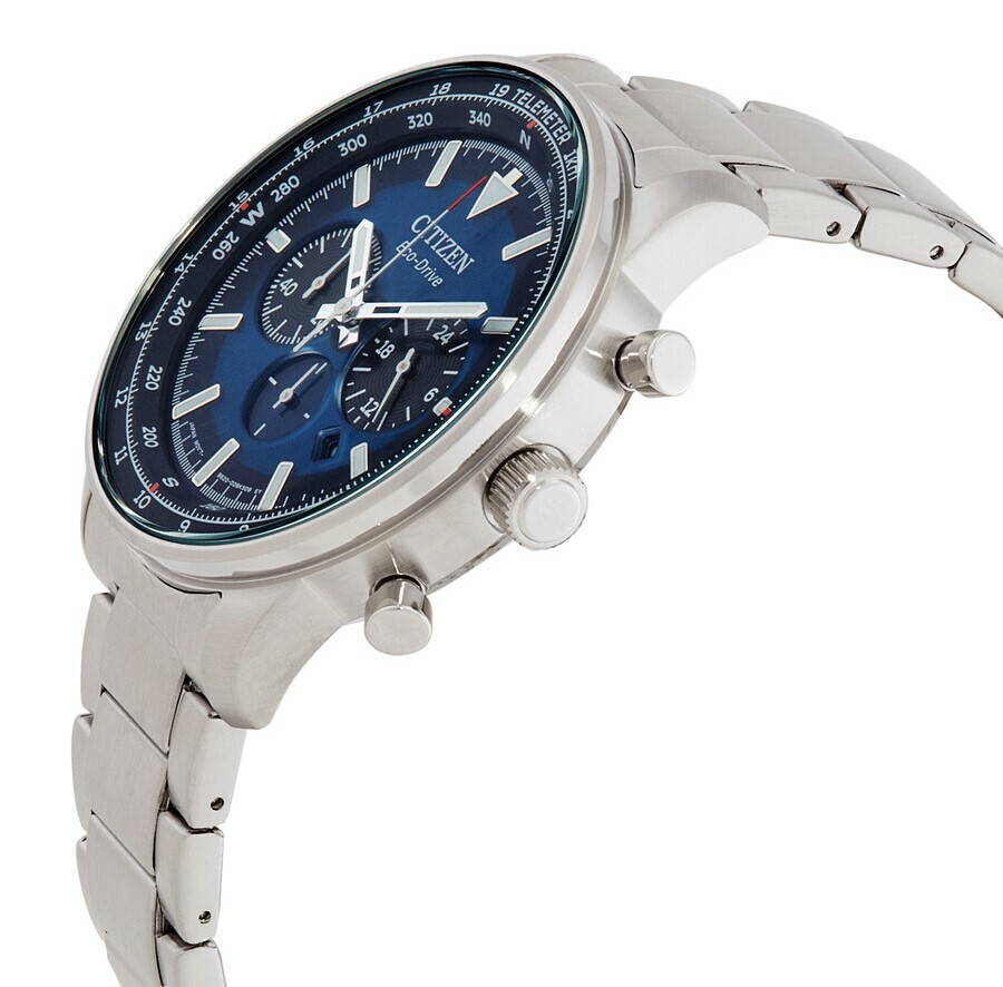 萬年鐘錶 - Citizen 星辰錶  藍面不鏽鋼光動能男錶  CA4500-91L  錶徑44MM