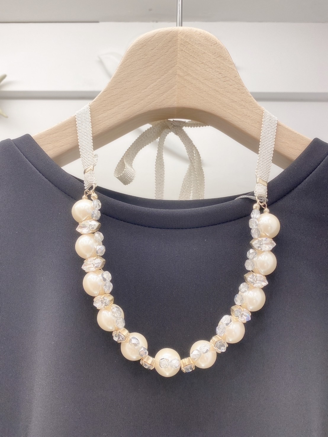 珍珠鑲鑽綁帶項鍊