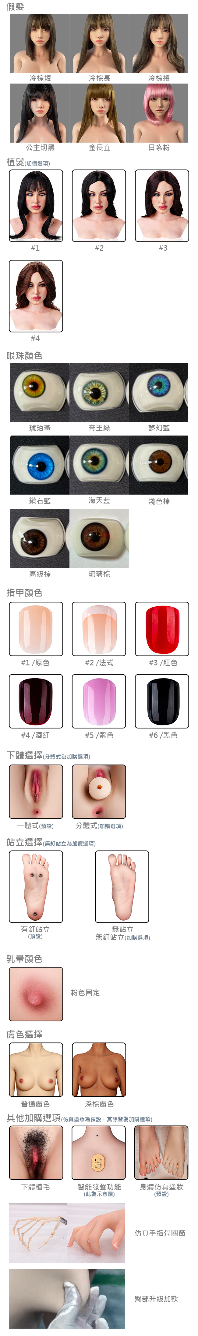 芙情趣娃娃 規格數據及客製選項 FUDOLL CUSTOMIZE OPTION