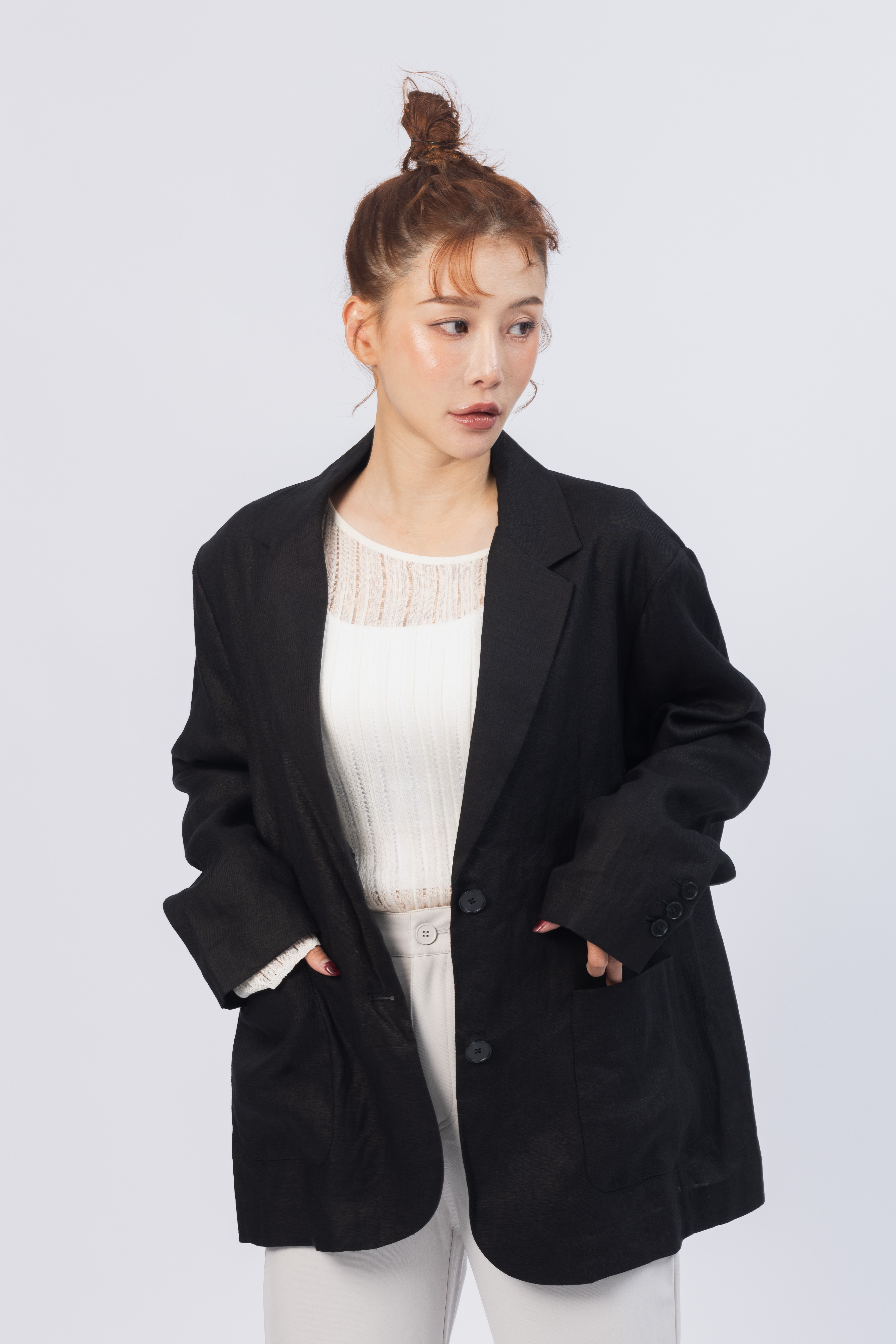 黑色亞麻輕巧西外