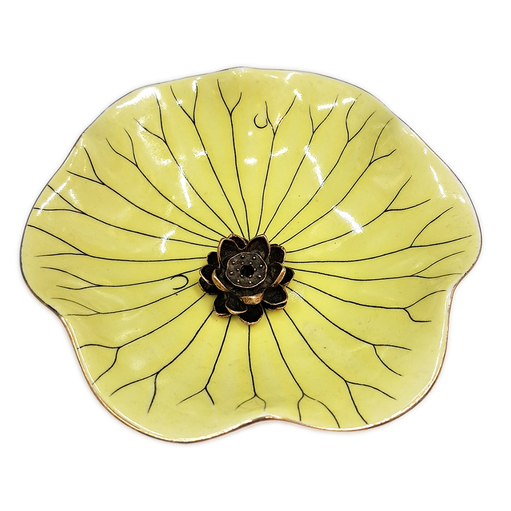 花葉黃瓷盤蓮花香插+ 【十方】142543