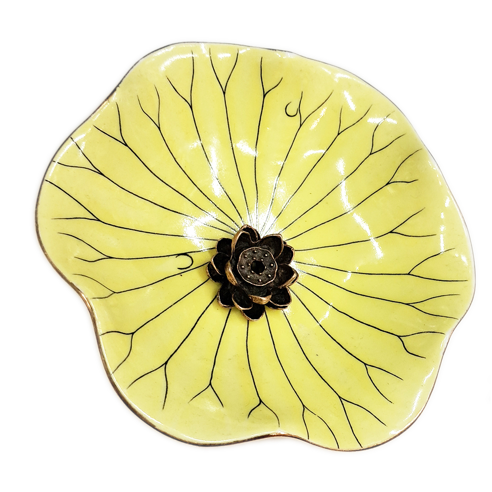 花葉黃瓷盤蓮花香插+ 【十方】142543