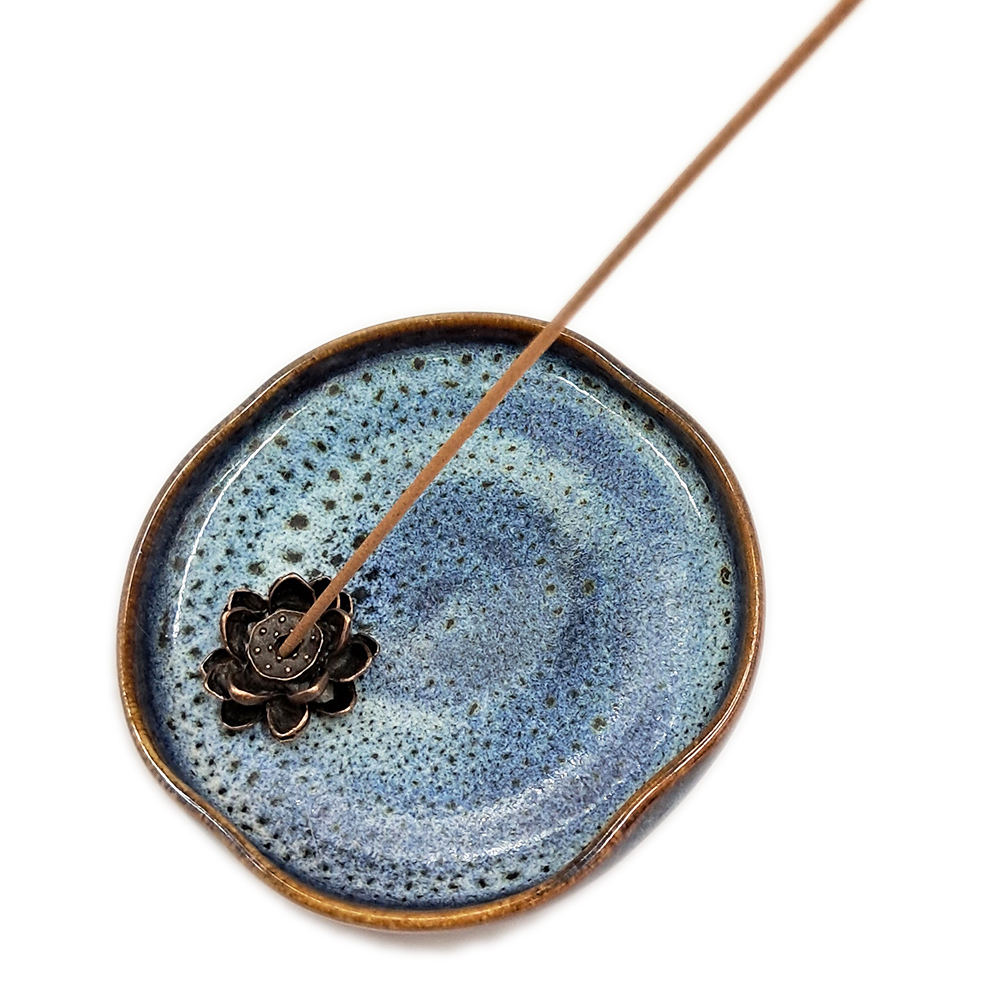 蓮花香插+綻藍陶瓷圓盤【十方】151827