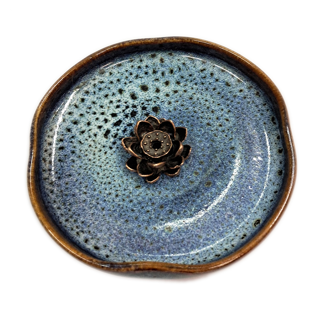 蓮花香插+綻藍陶瓷圓盤【十方】151827