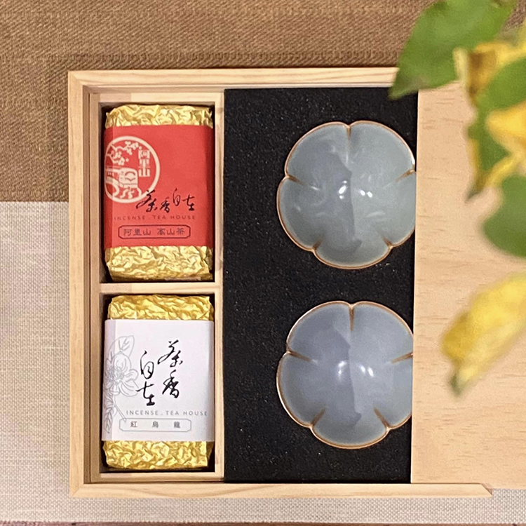 茶香自在】中秋節好月禮盒梅花汝窯對杯阿里山紅烏龍茶葉禮盒
