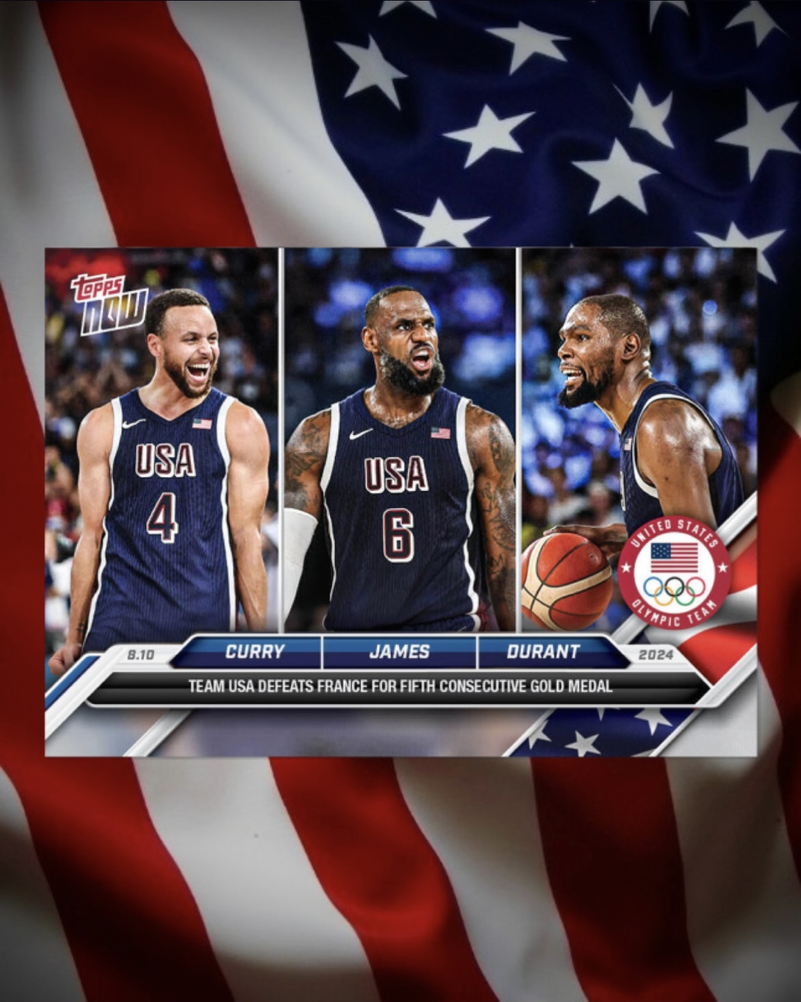 【現貨】TOPPS NOW x 2024 Olympic 美國夢幻隊 金牌 奧運限定 奧運連霸 紀念卡 限量卡