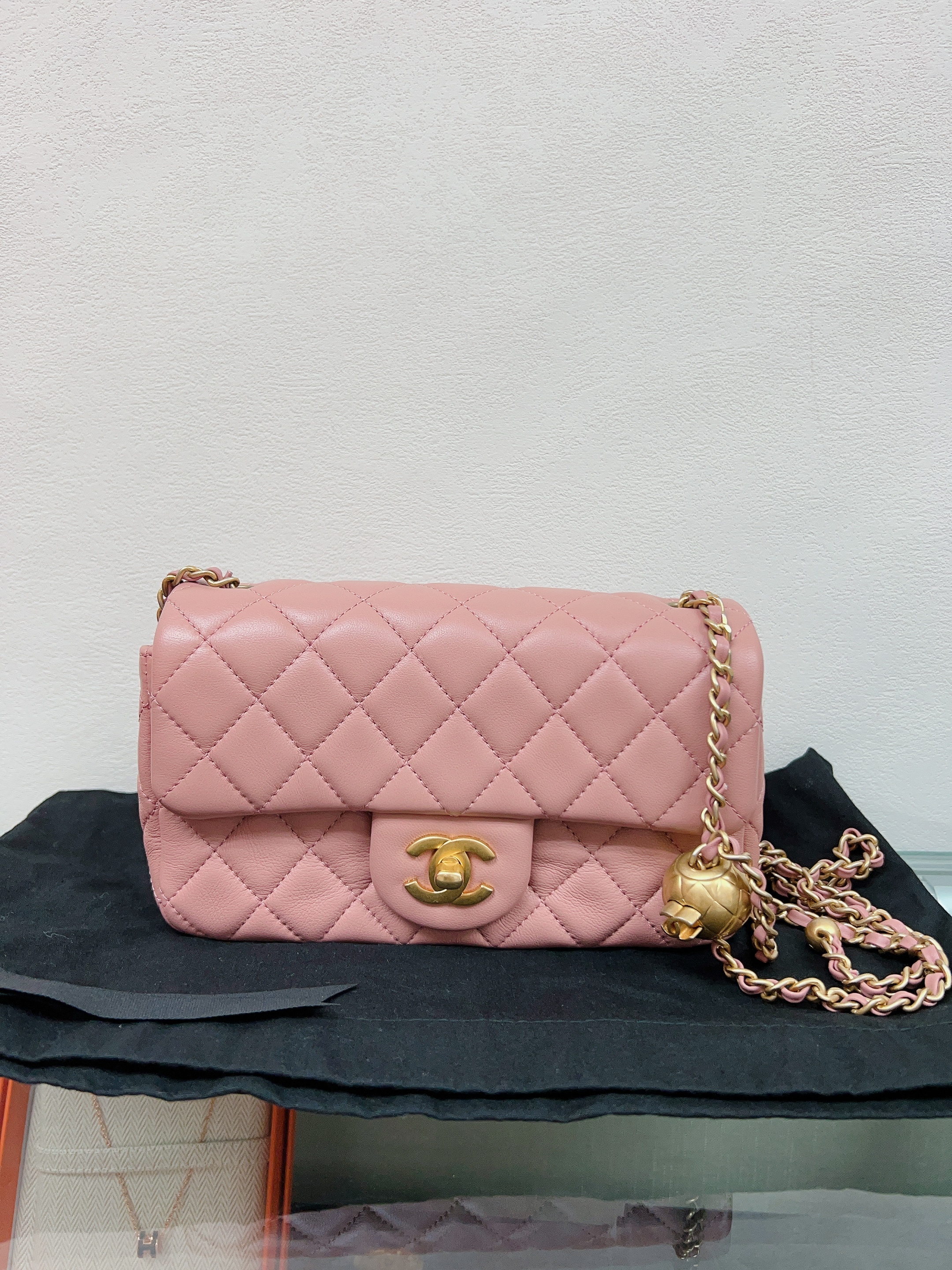 Chanel mini cf classic flap 20cm with pearl crush 金球 (rose pink)