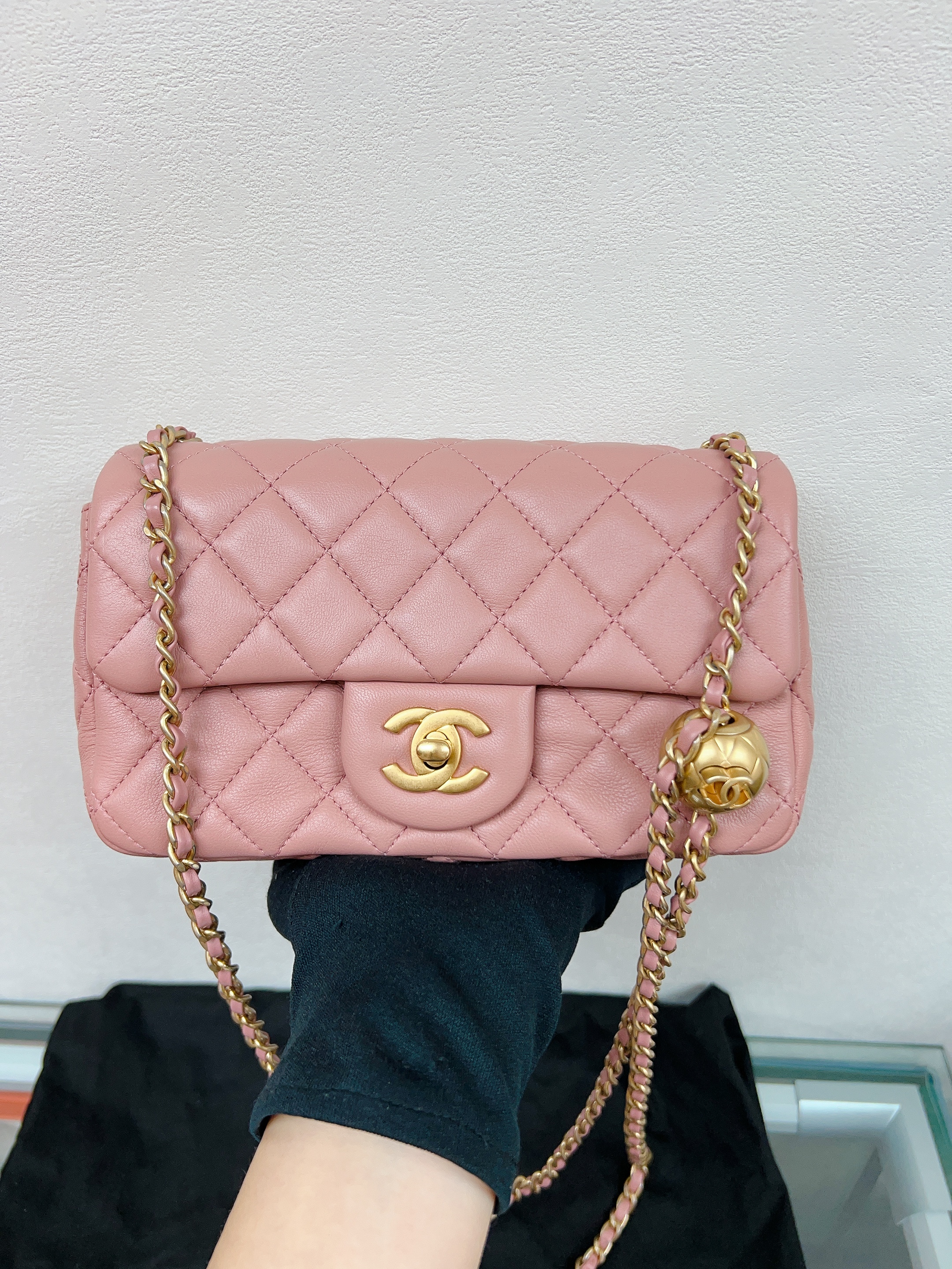 Chanel mini cf classic flap 20cm with pearl crush 金球 (rose pink)