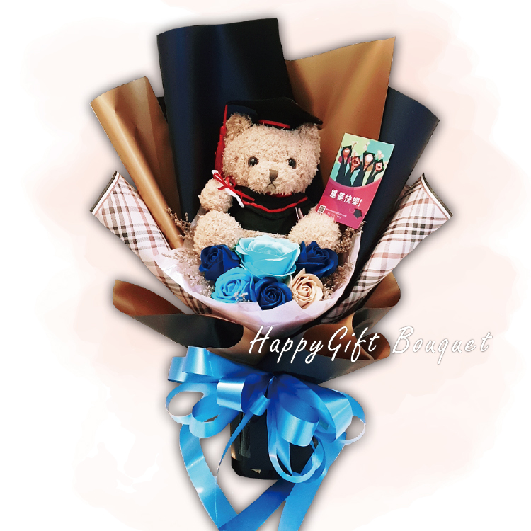 畢業熊香皂花束,畢業熊香皂花金莎花束,Graduation Bear Soap Bouquet,Graduation Bear Soap Flower Ferrero Rocher Bouquet