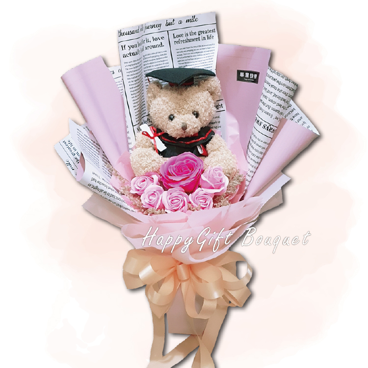 畢業熊香皂花束,畢業熊香皂花金莎花束,Graduation Bear Soap Bouquet,Graduation Bear Soap Flower Ferrero Rocher Bouquet
