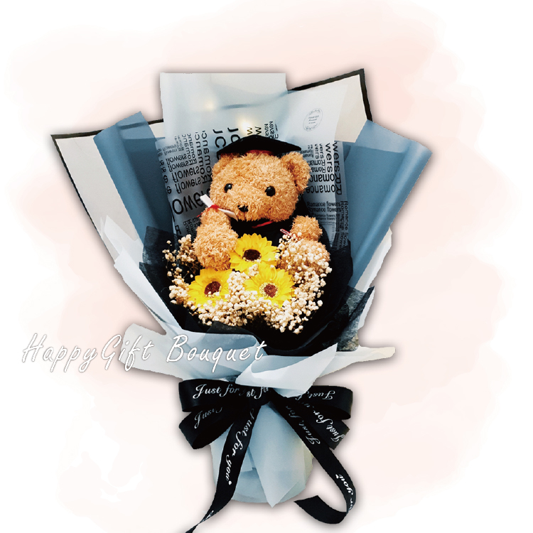 畢業熊香皂花束,畢業熊香皂花金莎花束,Graduation Bear Soap Bouquet,Graduation Bear Soap Flower Ferrero Rocher Bouquet